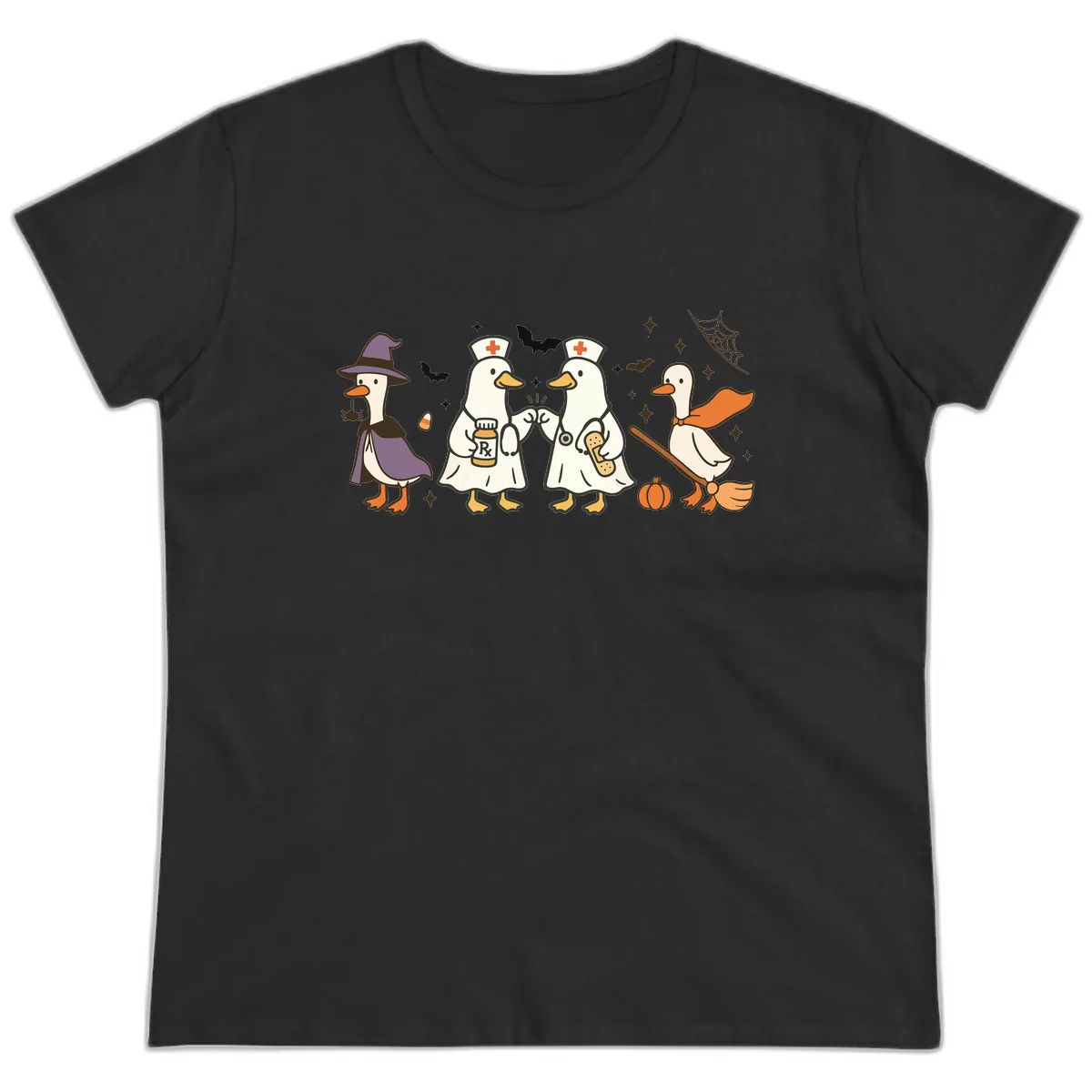 Halloween Duck Doctor Nurses Ladies Tee in Black