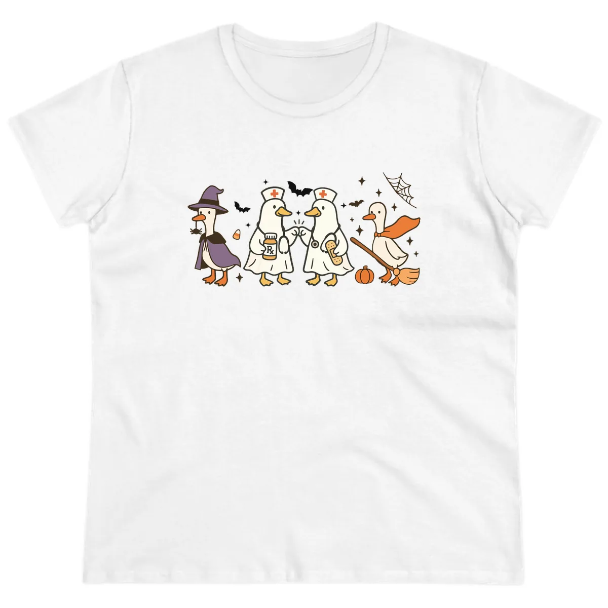 Halloween Duck Doctor Nurses Ladies Tee in White