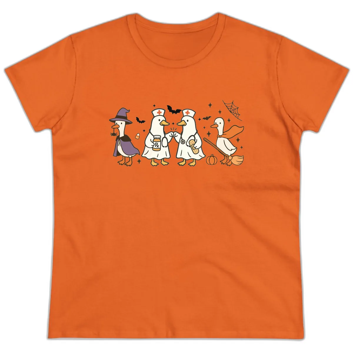 Halloween Duck Doctor Nurses Ladies Tee in Orange