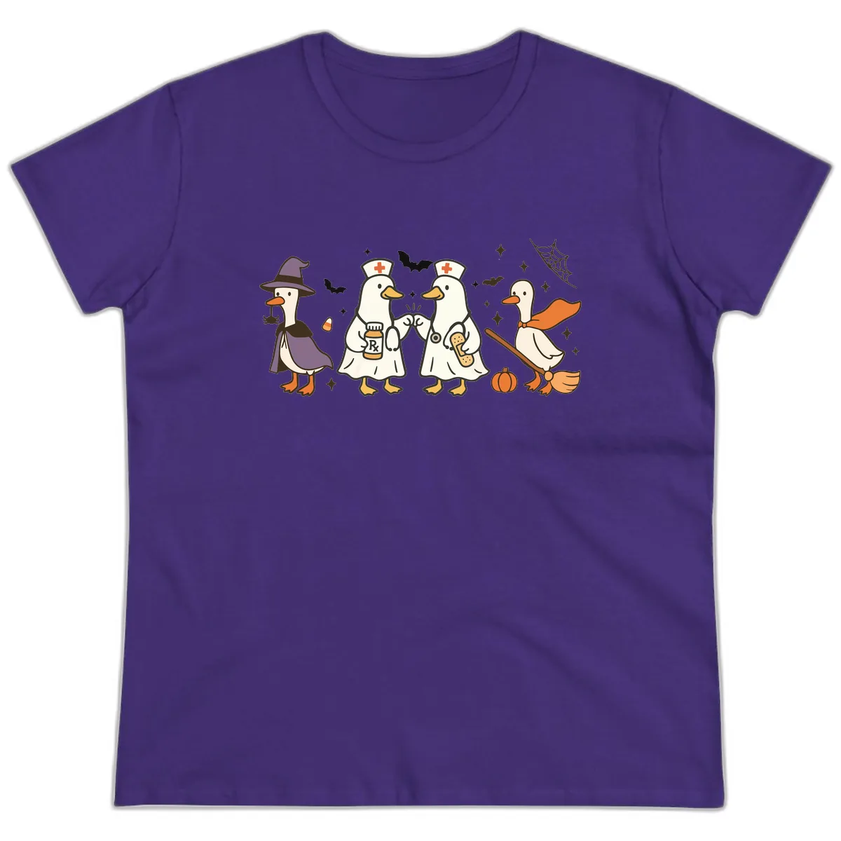 Halloween Duck Doctor Nurses Ladies Tee in Purple