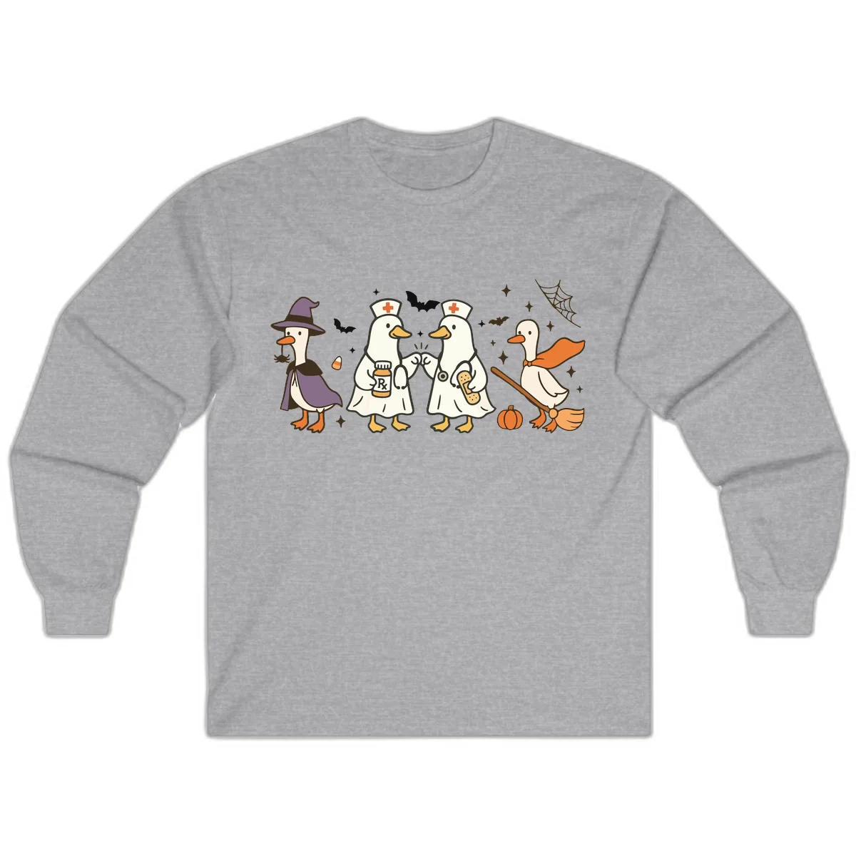 Halloween Duck Doctor Nurses Long Sleeve in Sport Grey