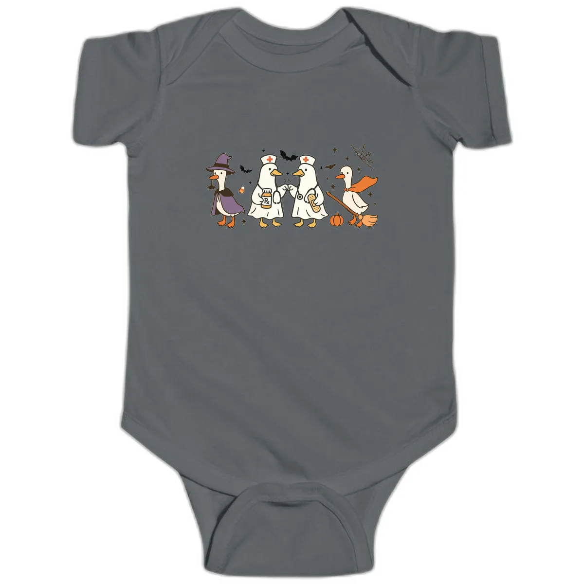 Halloween Duck Doctor Nurses Baby Onesie in Charcoal
