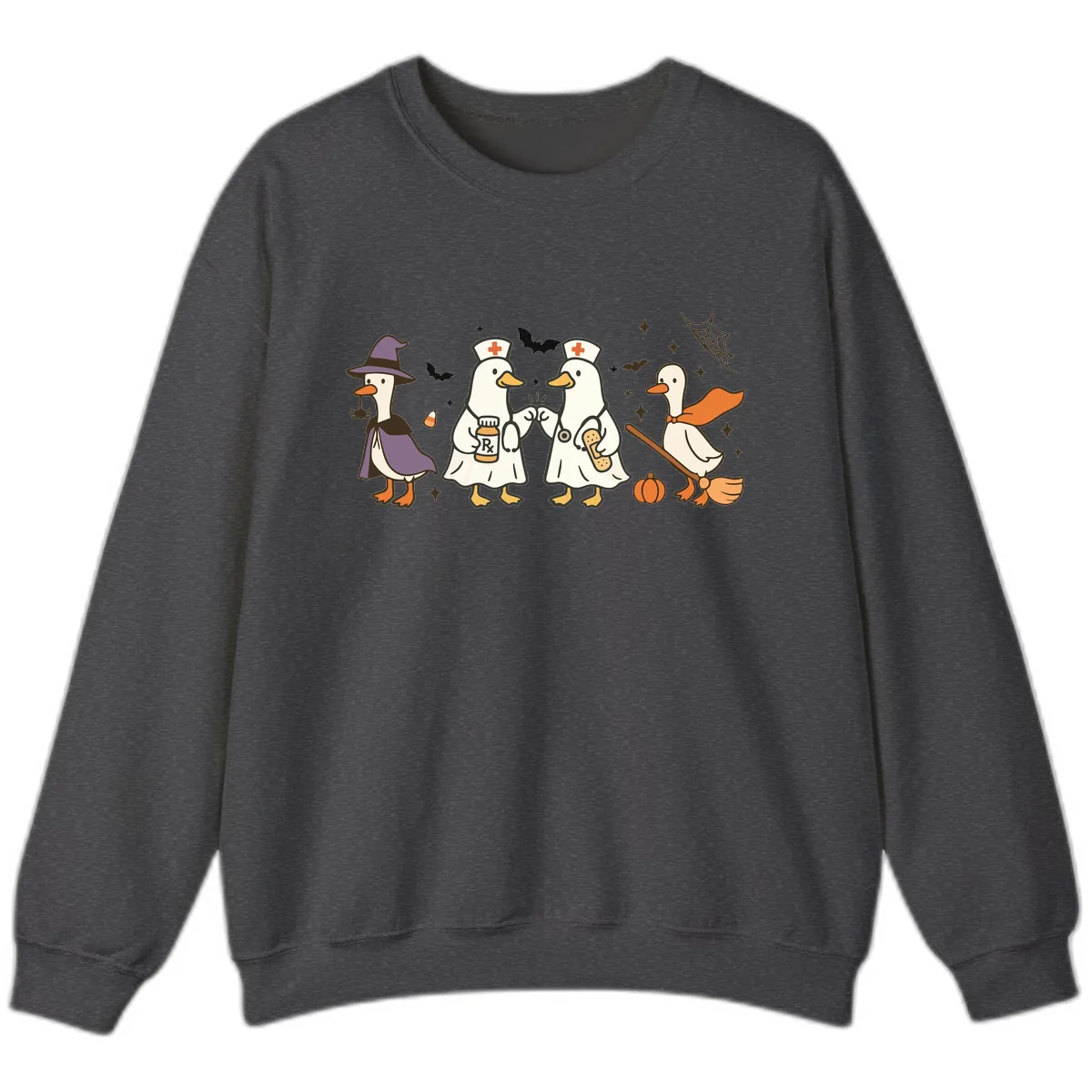 Halloween Duck Doctor Nurses Sweatshirt in Dark Heather