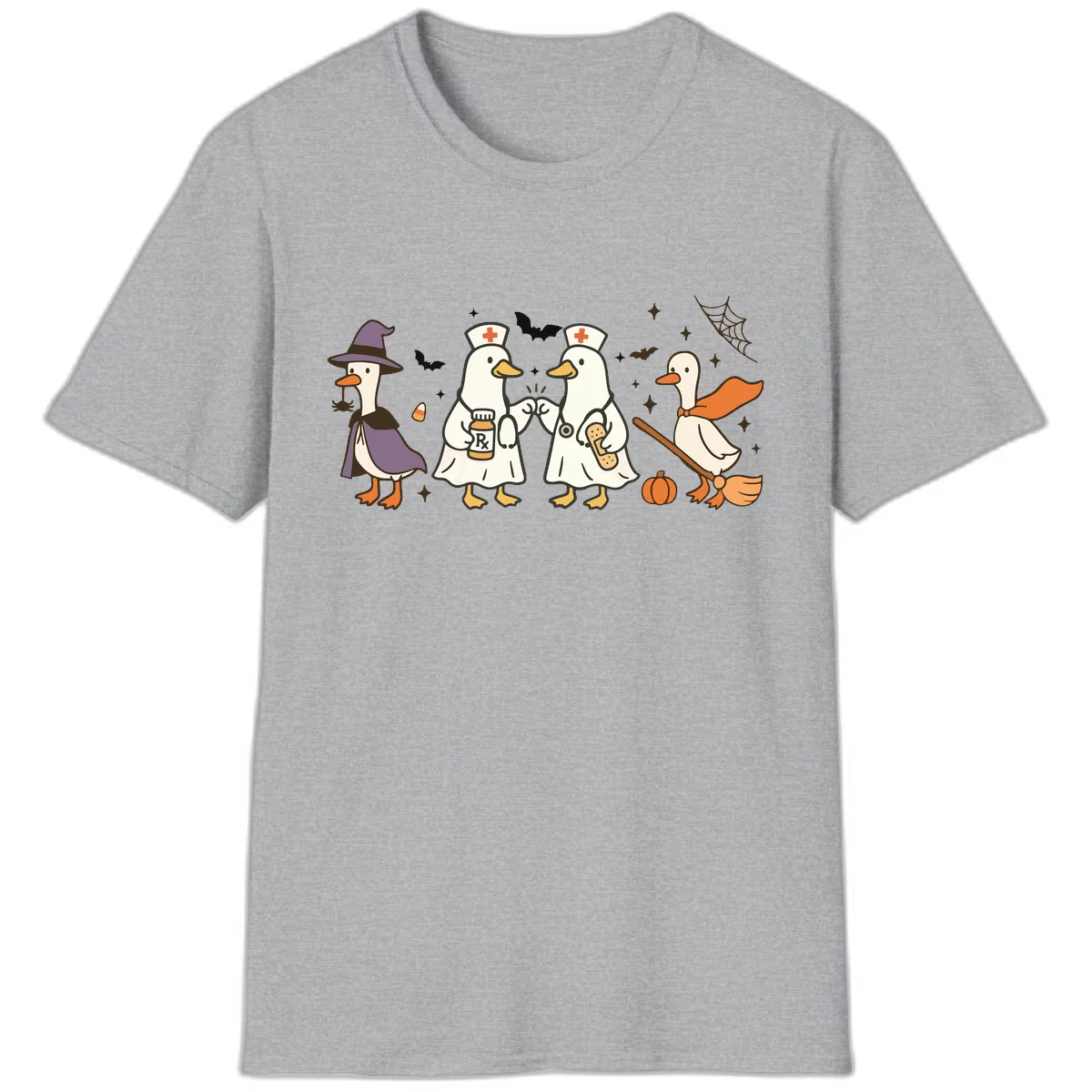 Halloween Duck Doctor Nurses T-Shirt in Sport Grey