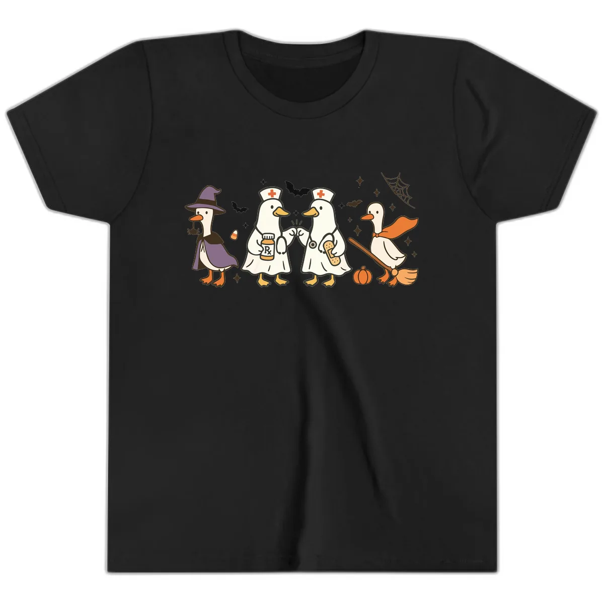 Halloween Duck Doctor Nurses Youth T-Shirt in Black