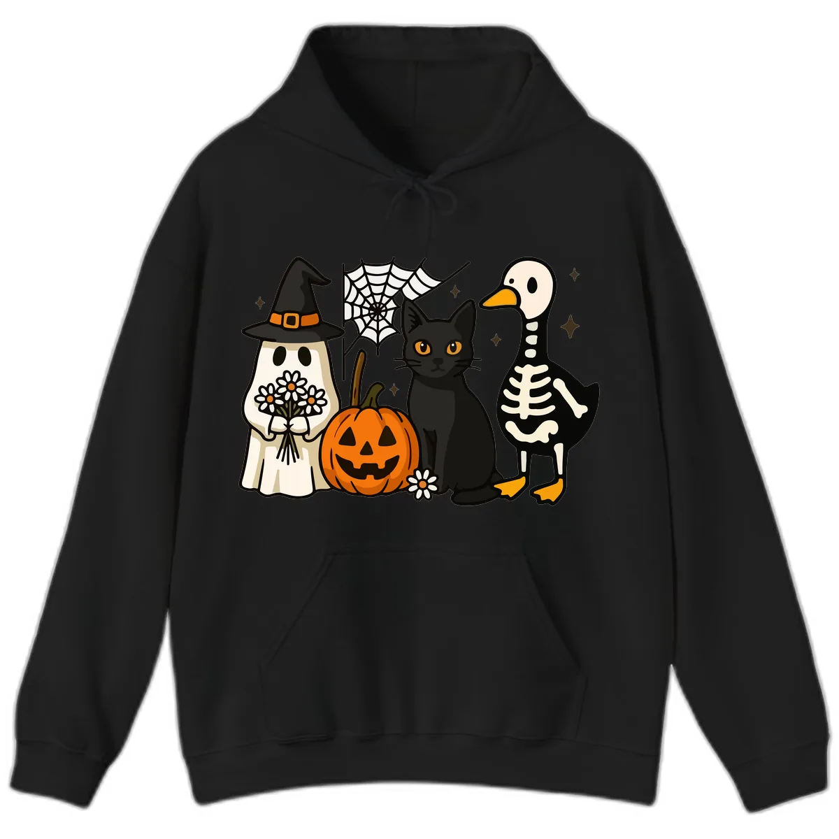 Ghostly Halloween Pals Design Hoodie in Black