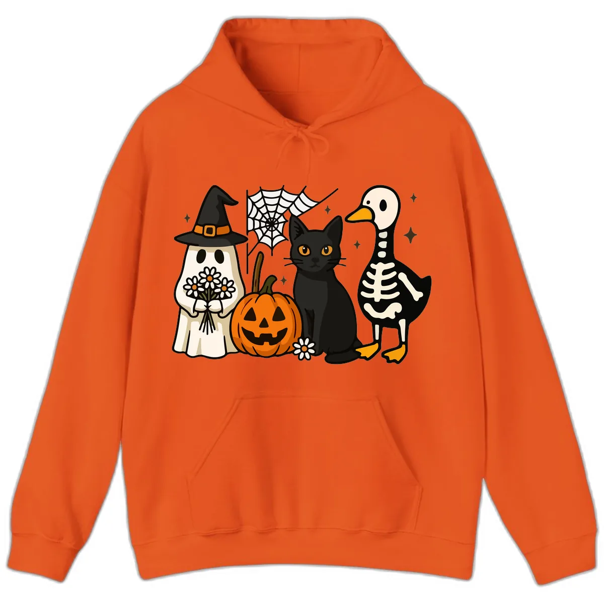 Ghostly Halloween Pals Design Hoodie in Orange
