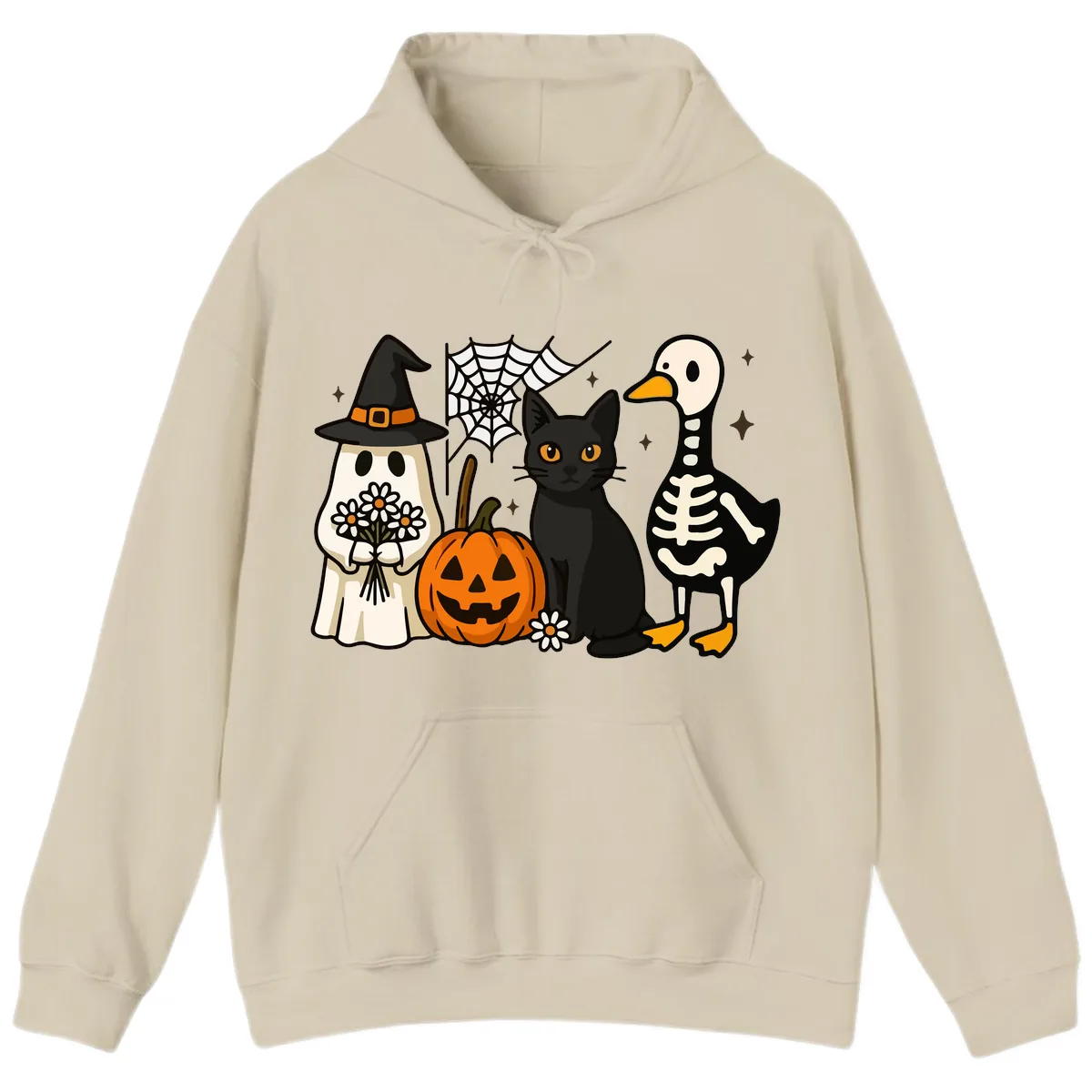 Ghostly Halloween Pals Design Hoodie in Sand
