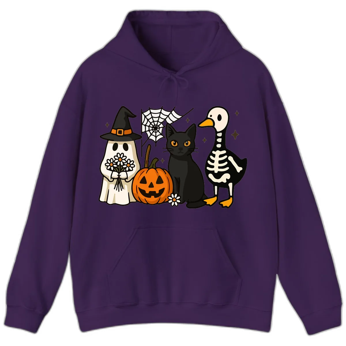 Ghostly Halloween Pals Design Hoodie in Purple