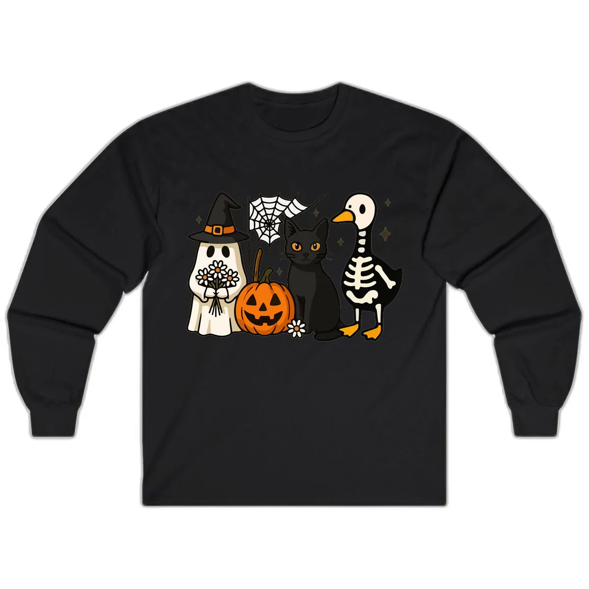 Ghostly Halloween Pals Design Long Sleeve in Black