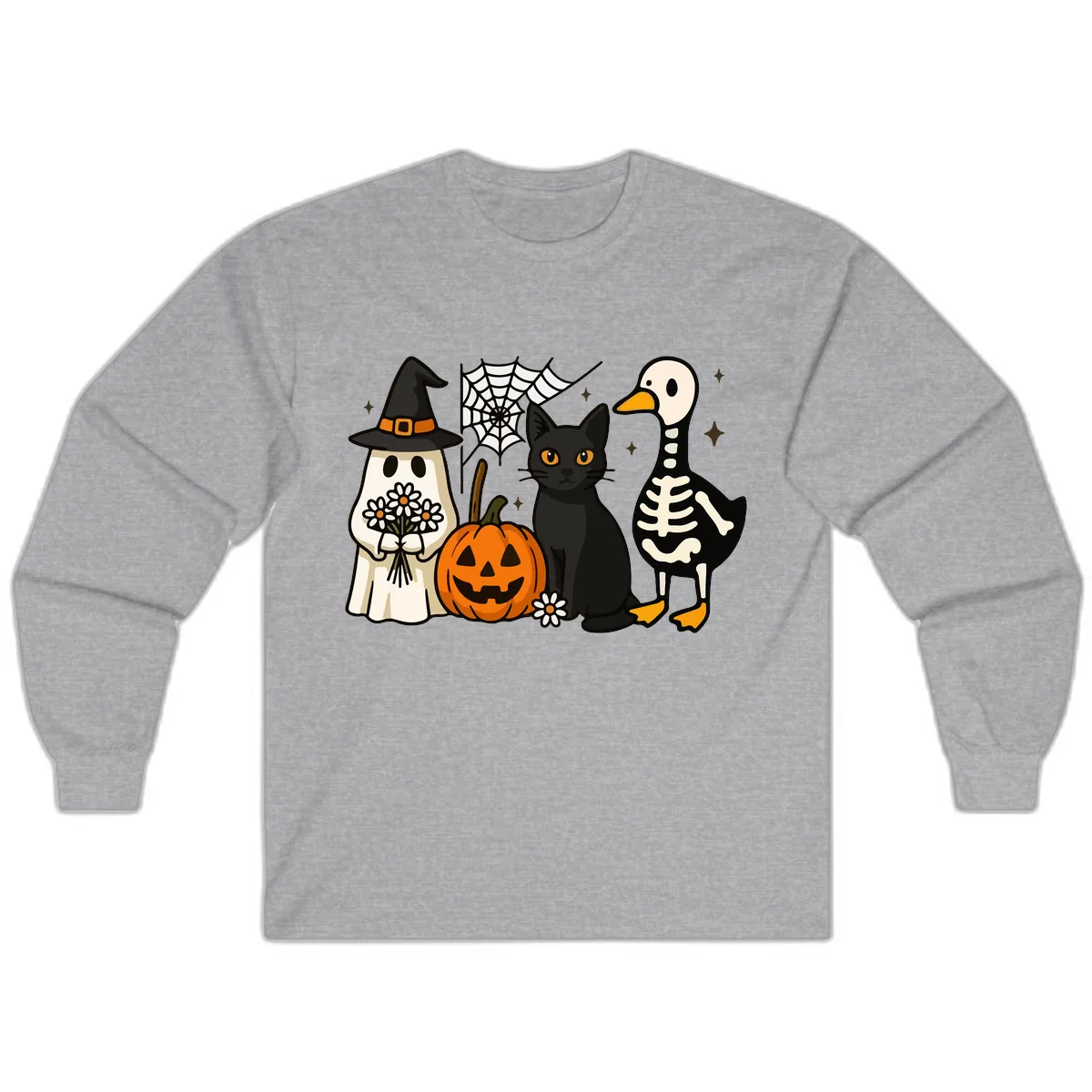 Ghostly Halloween Pals Design Long Sleeve in Sport Grey