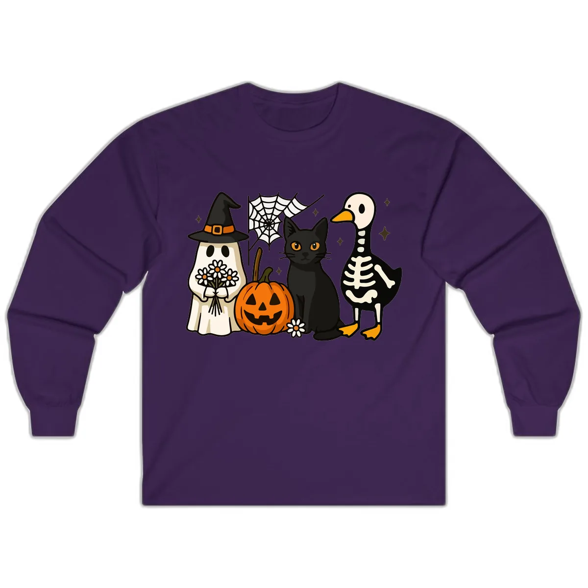 Ghostly Halloween Pals Design Long Sleeve in Purple