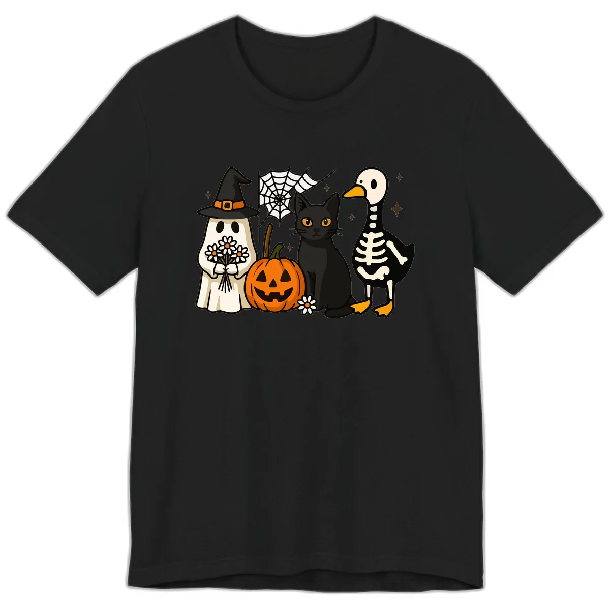 Ghostly Halloween Pals Design Premium T-Shirt in Black