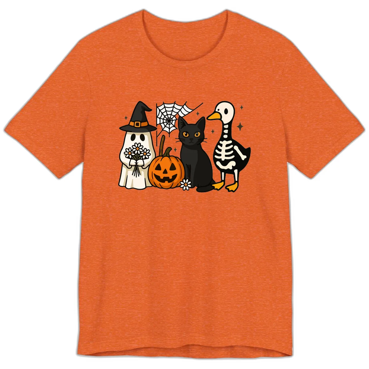 Ghostly Halloween Pals Design Premium T-Shirt in Heather Orange