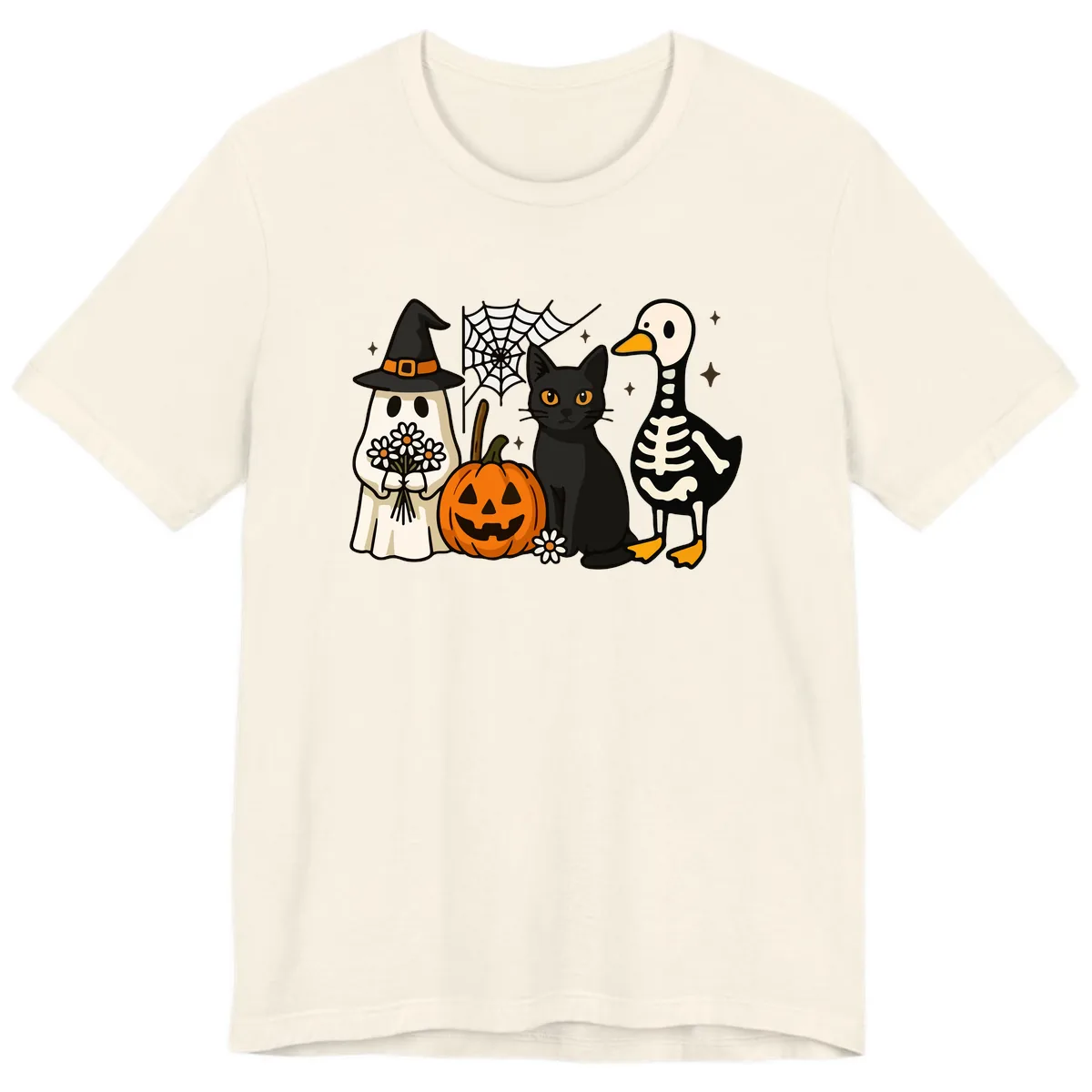 Ghostly Halloween Pals Design Premium T-Shirt in Natural