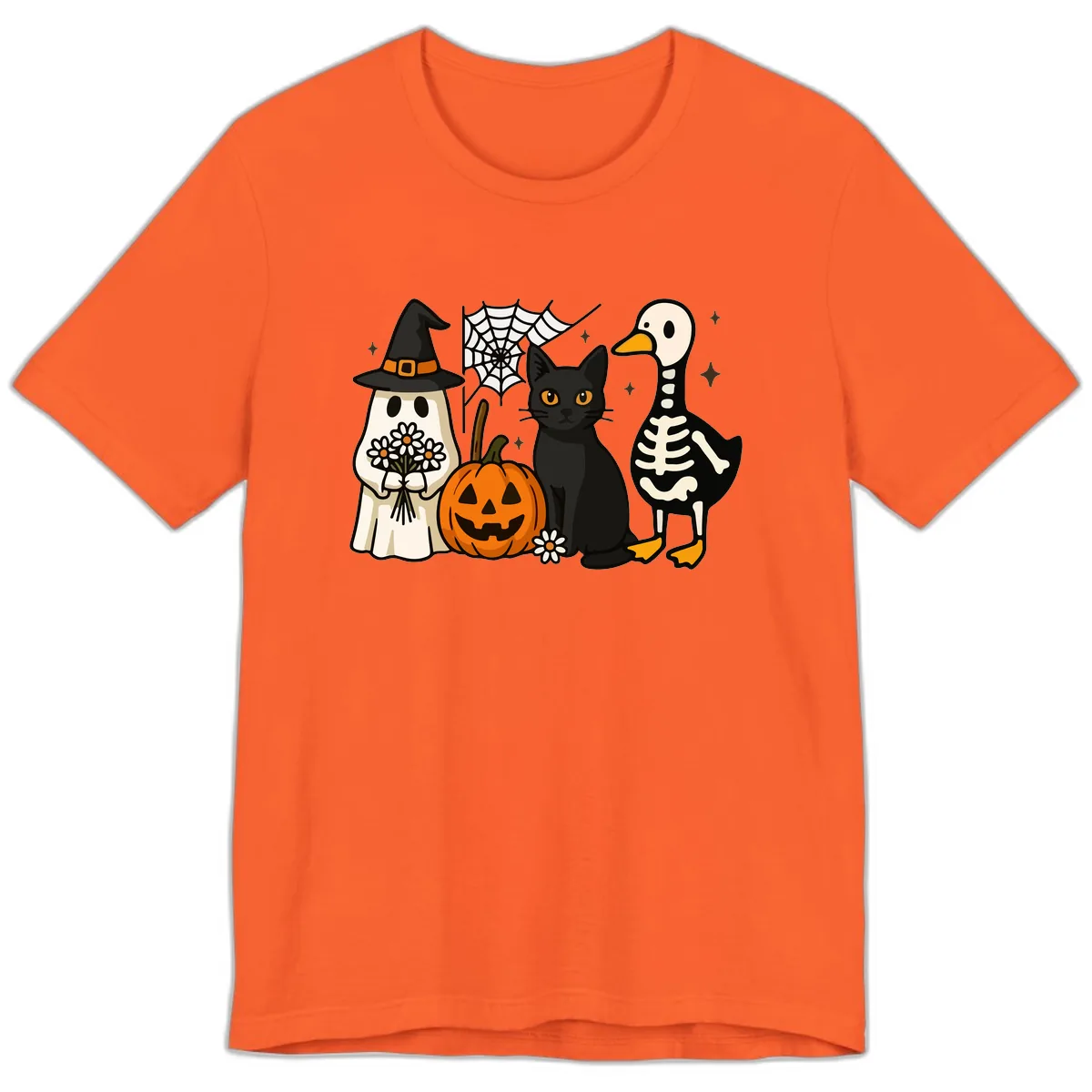 Ghostly Halloween Pals Design Premium T-Shirt in Orange