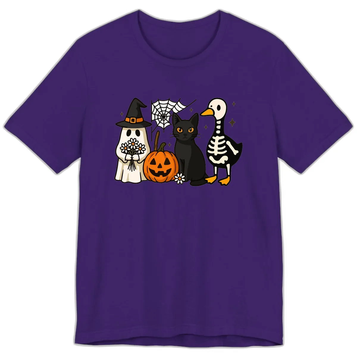 Ghostly Halloween Pals Design Premium T-Shirt in Team Purple
