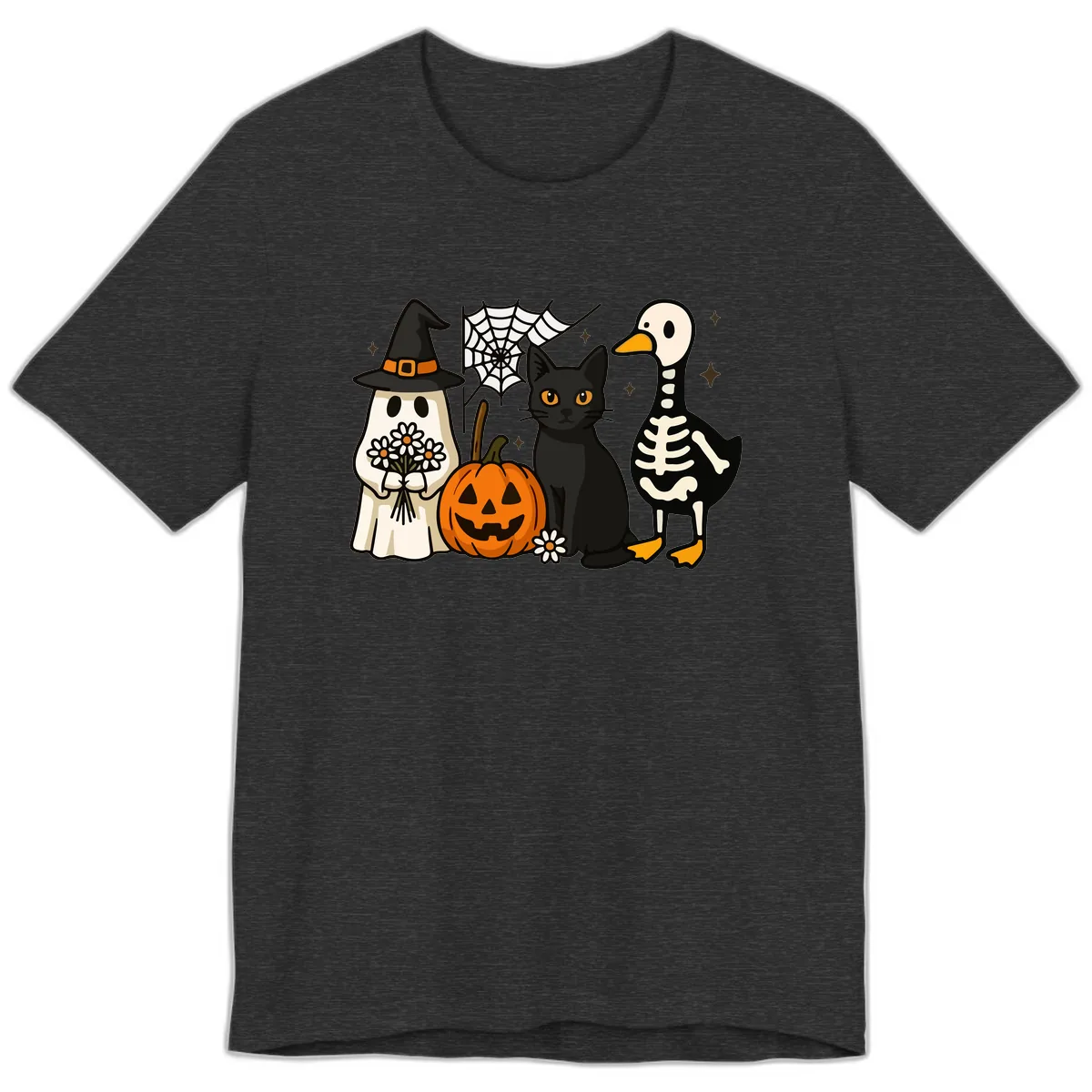 Ghostly Halloween Pals Design Premium T-Shirt in Dark Grey Heather