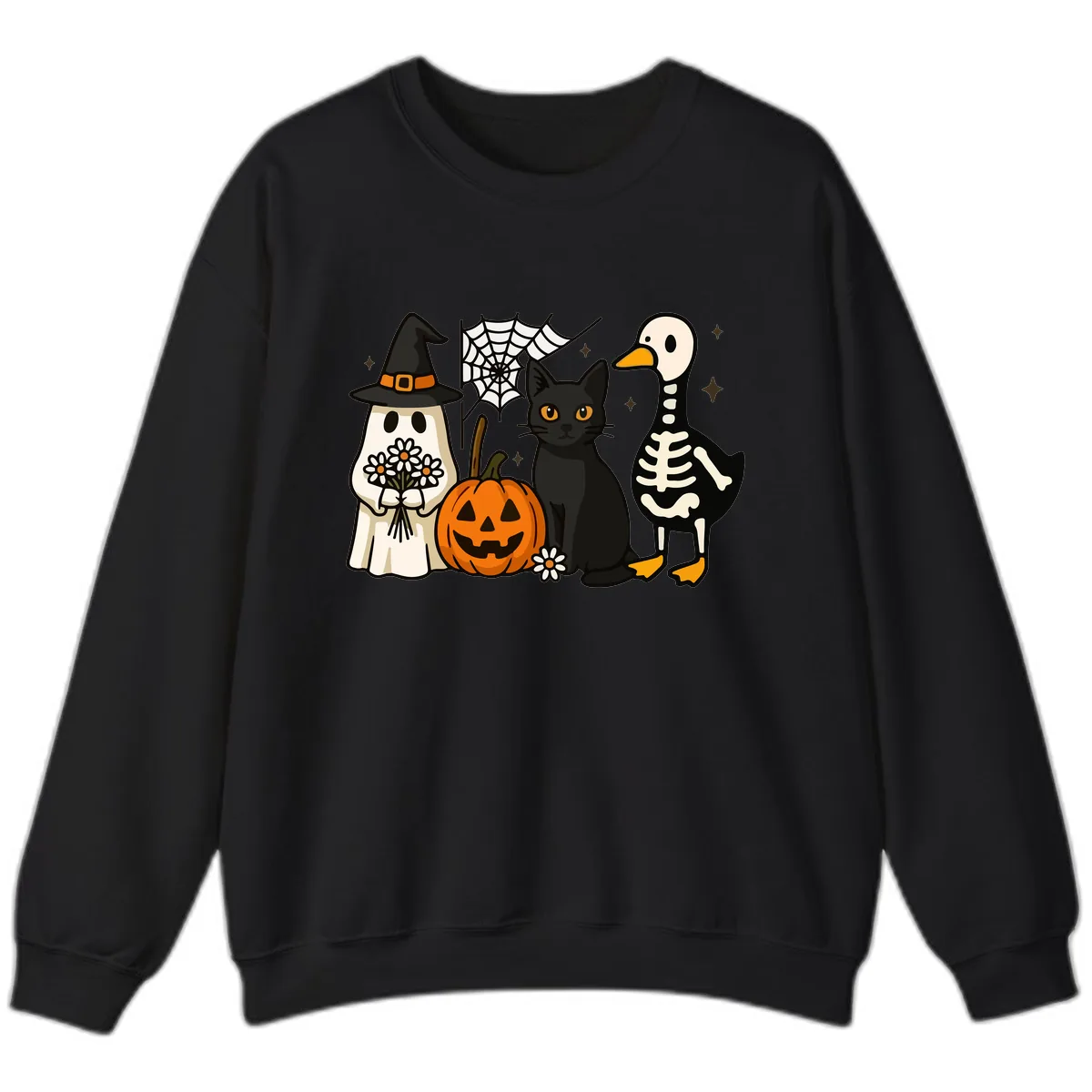 Ghostly Halloween Pals Design Sweatshirt in Black