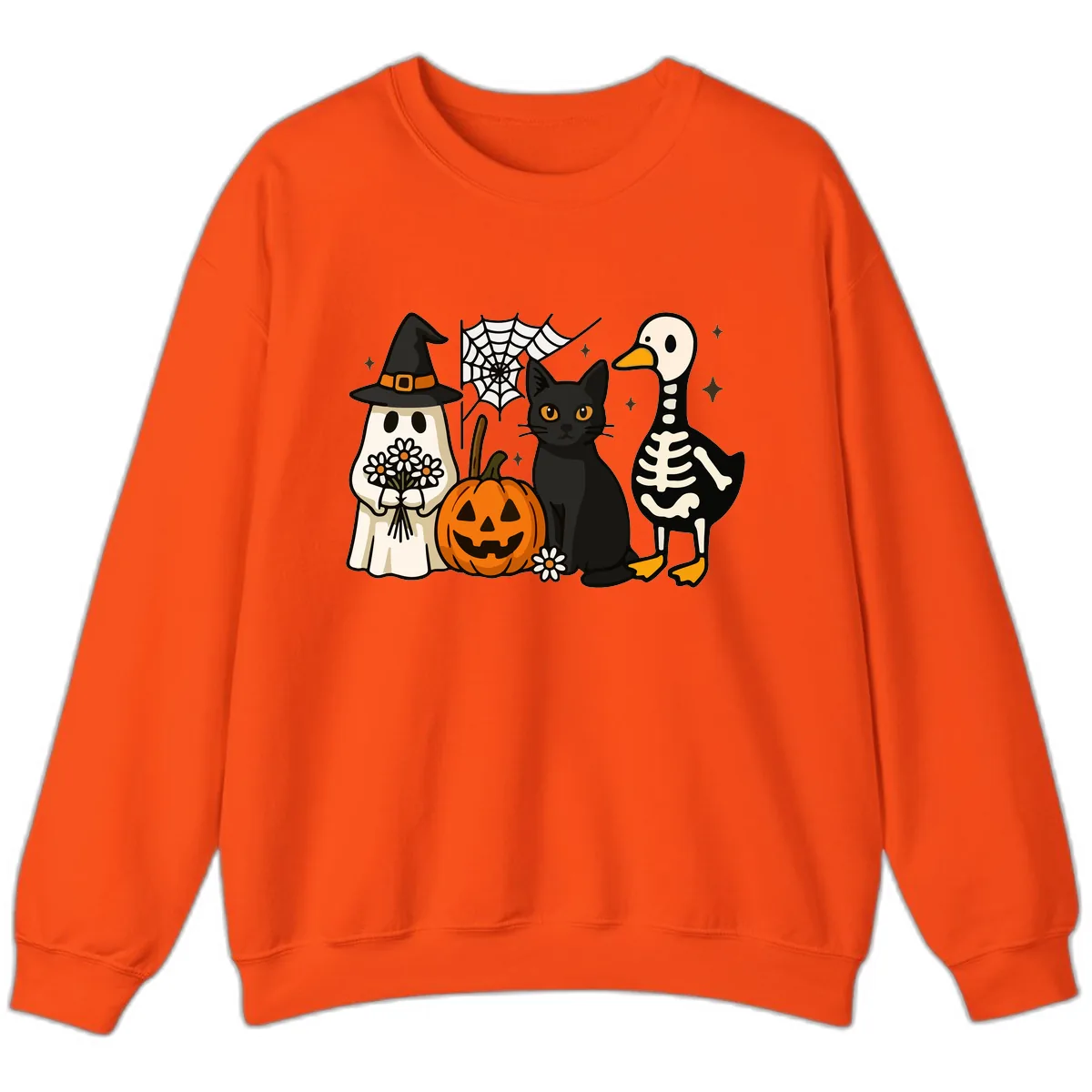 Ghostly Halloween Pals Design Sweatshirt in Orange