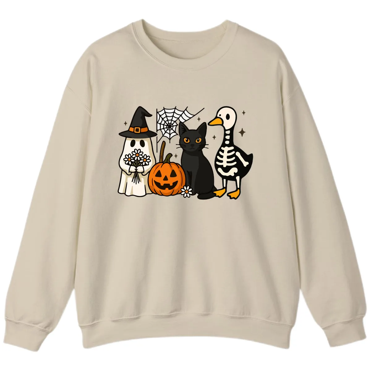 Ghostly Halloween Pals Design Sweatshirt in Sand