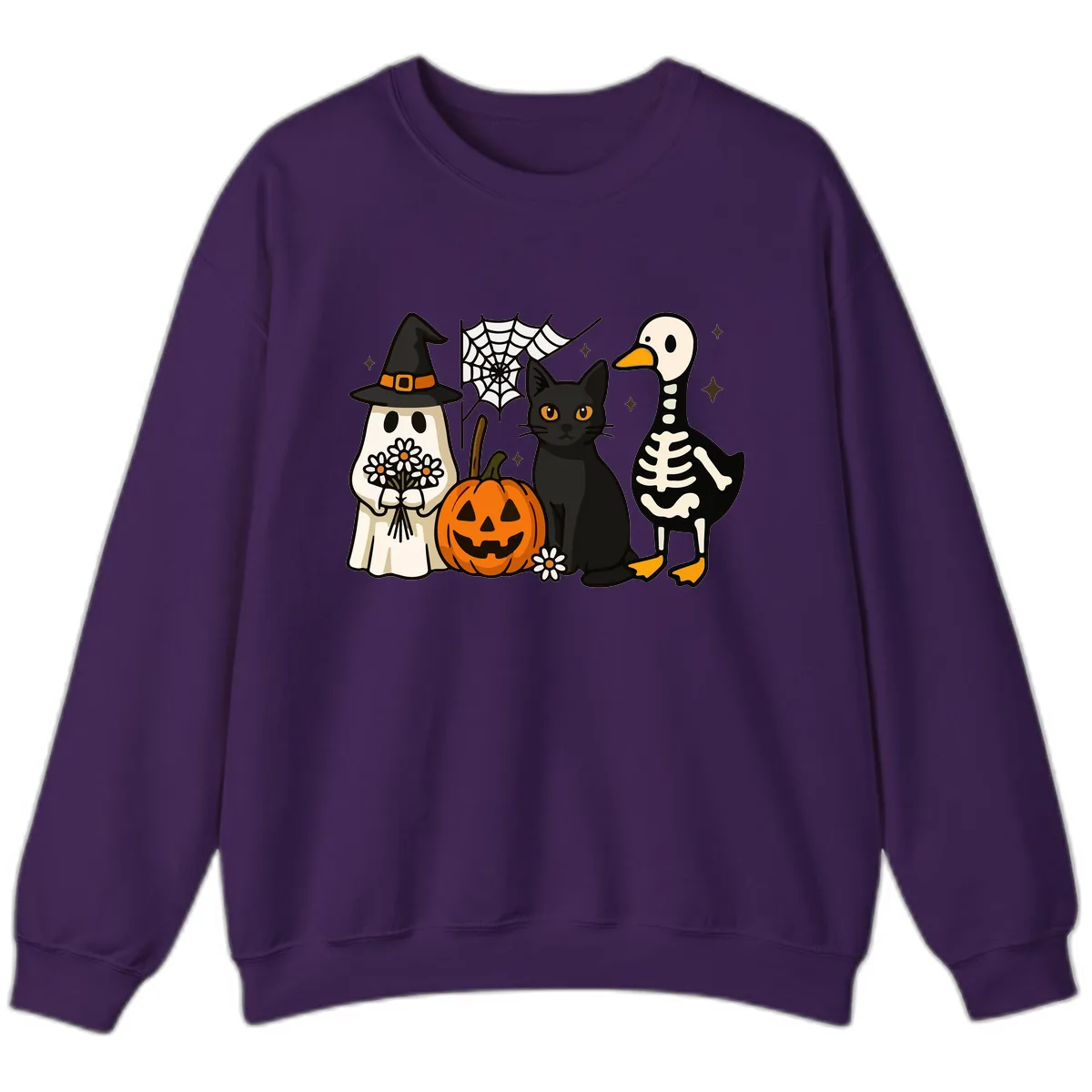 Ghostly Halloween Pals Design Sweatshirt in Purple