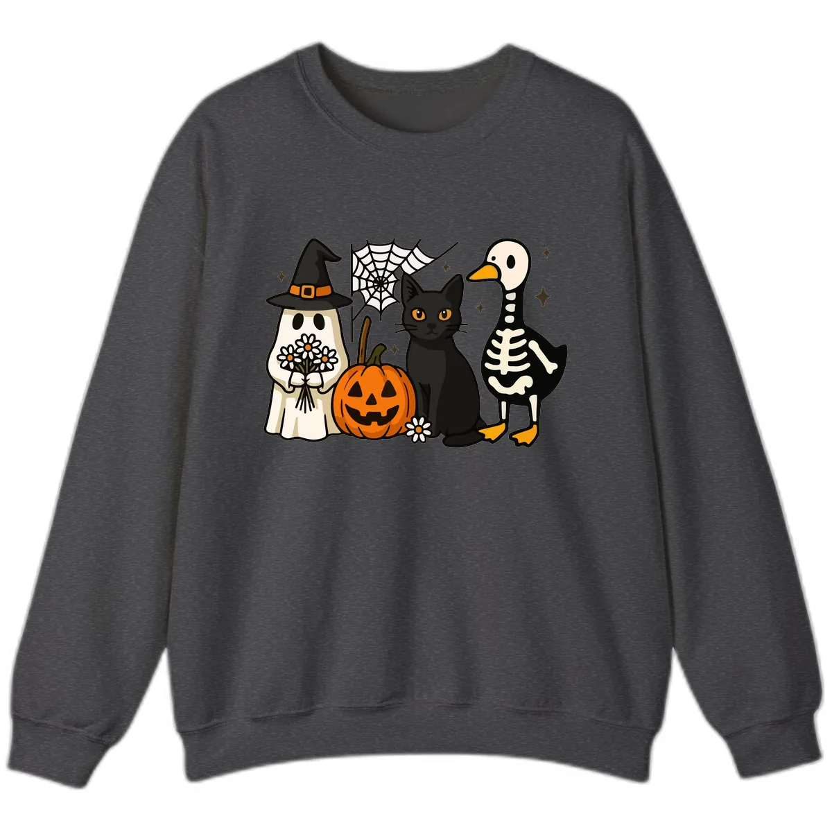 Ghostly Halloween Pals Design Sweatshirt in Dark Heather