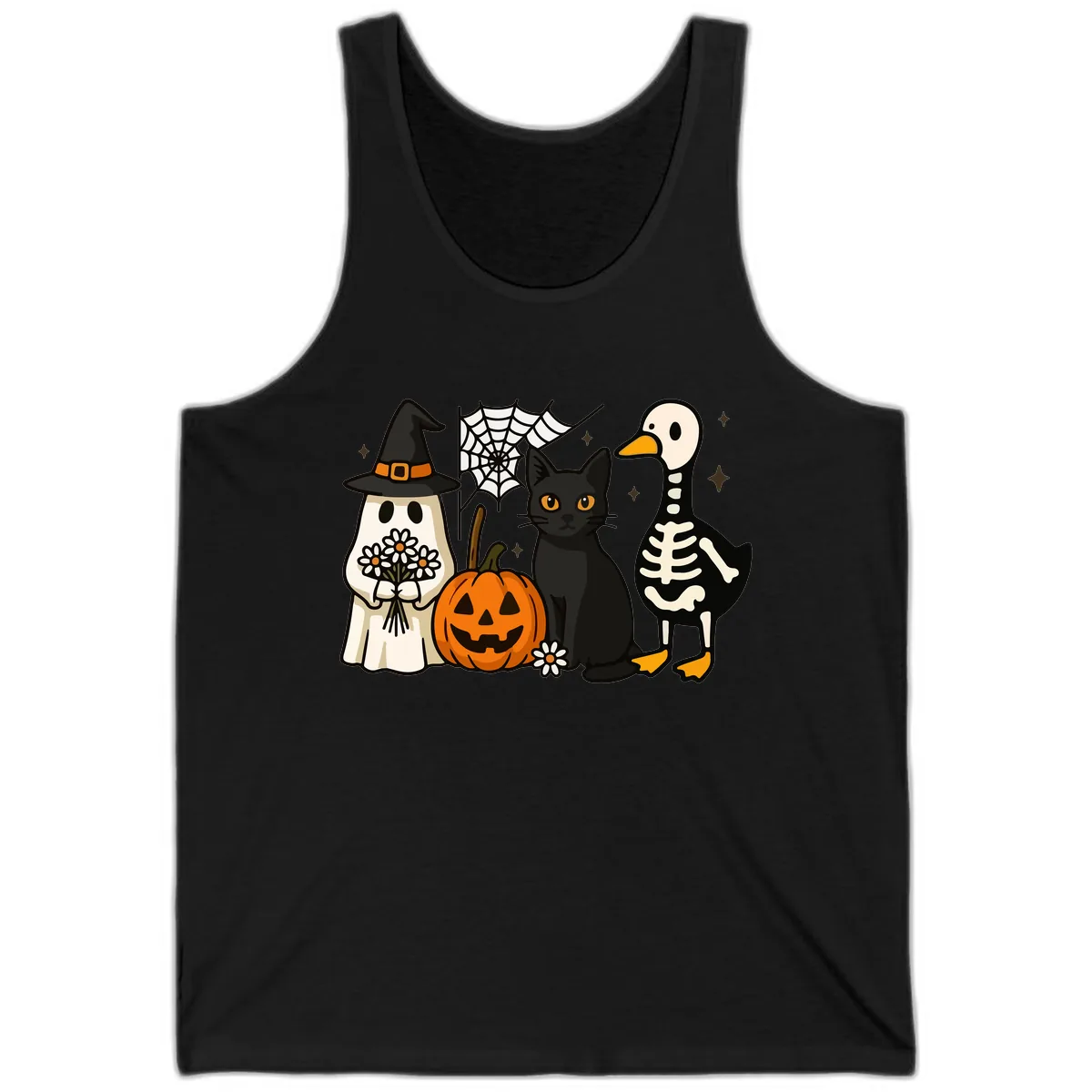 Ghostly Halloween Pals Design Tank in Black