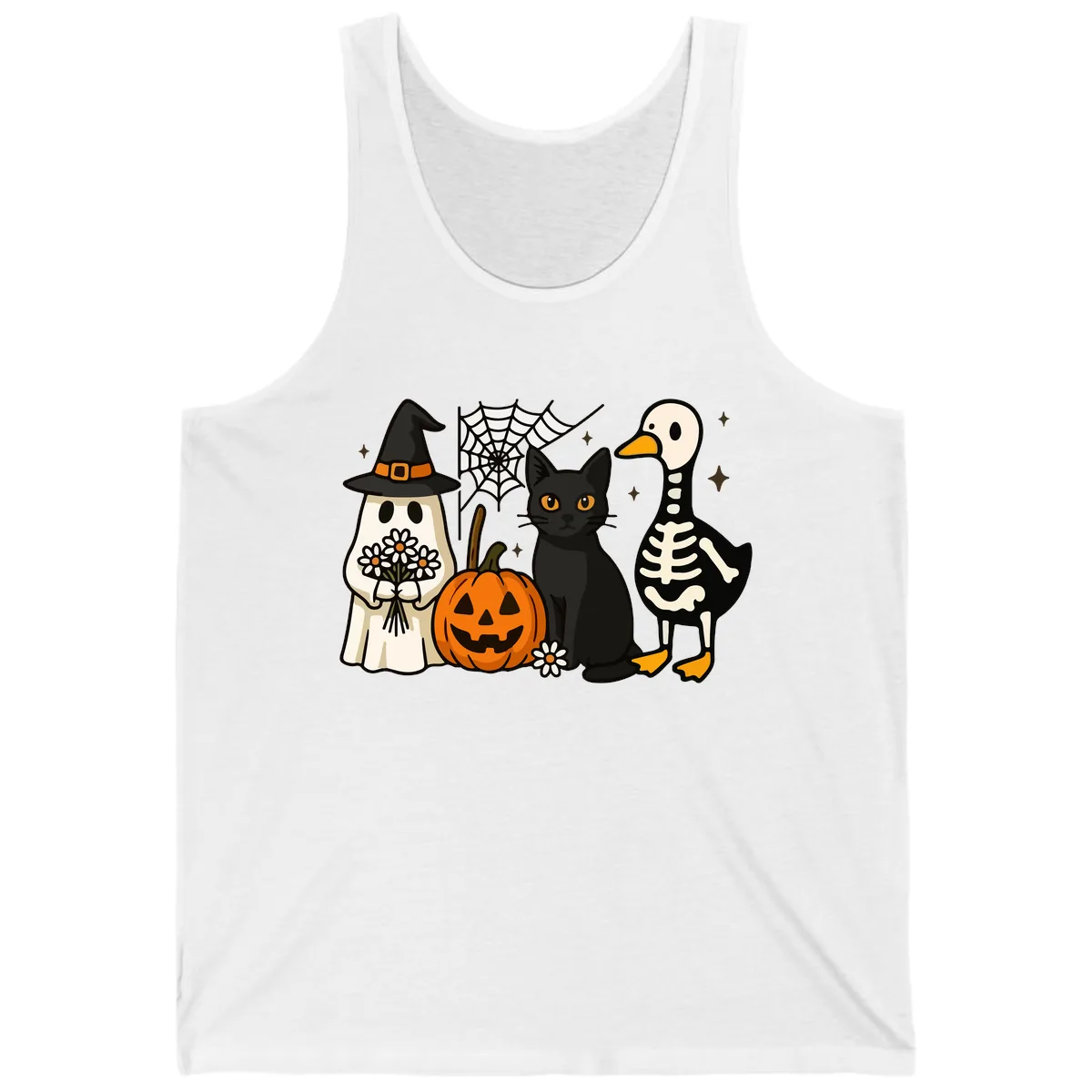 Ghostly Halloween Pals Design Tank in White