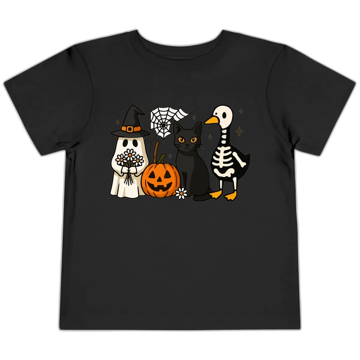 Ghostly Halloween Pals Design Toddler T-Shirt in Black
