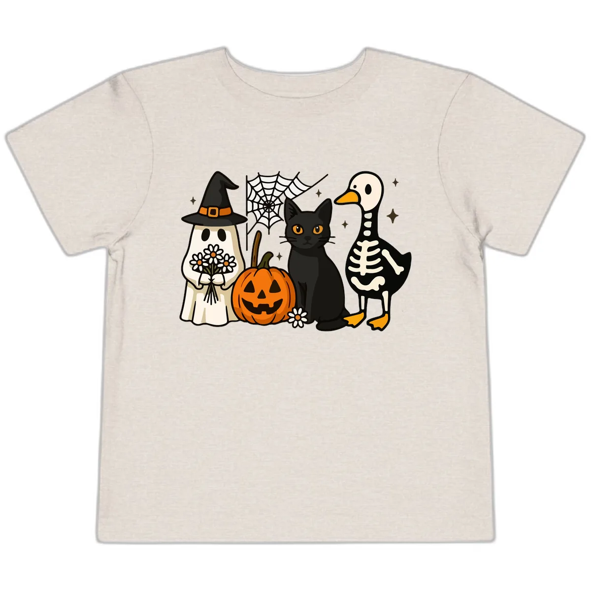 Ghostly Halloween Pals Design Toddler T-Shirt in Heather Dust