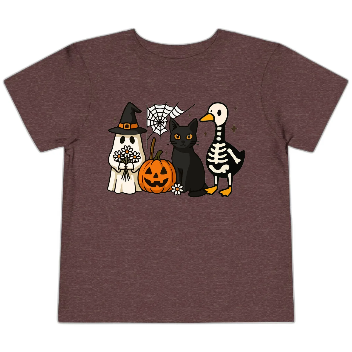 Ghostly Halloween Pals Design Toddler T-Shirt in Heather Maroon