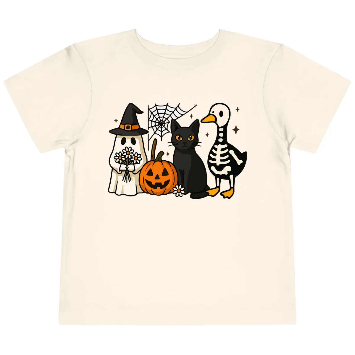 Ghostly Halloween Pals Design Toddler T-Shirt in Natural