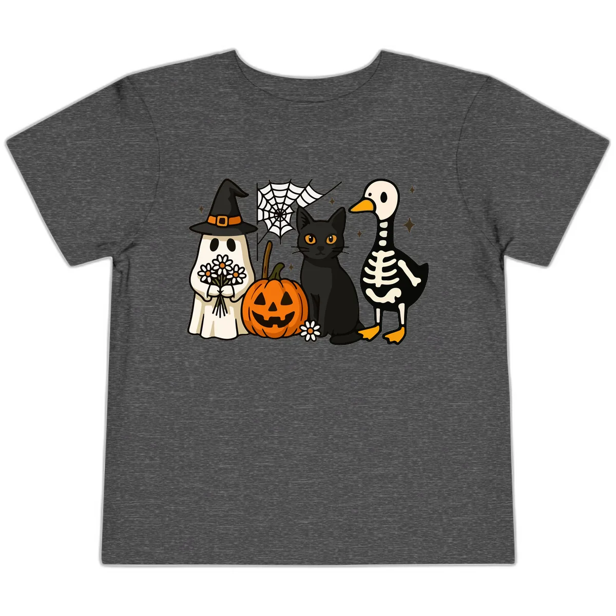 Ghostly Halloween Pals Design Toddler T-Shirt in Dark Heather Grey
