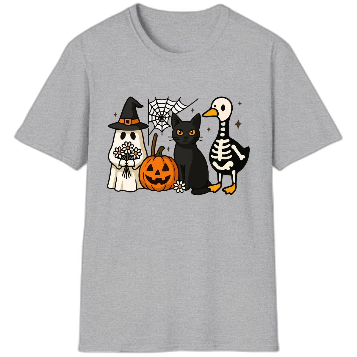 Ghostly Halloween Pals Design T-Shirt in Sport Grey