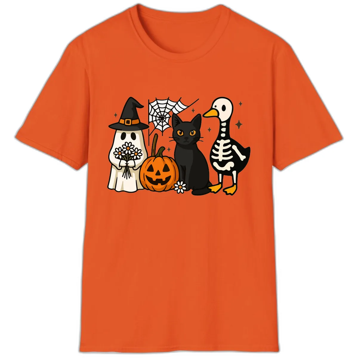 Ghostly Halloween Pals Design T-Shirt in Orange
