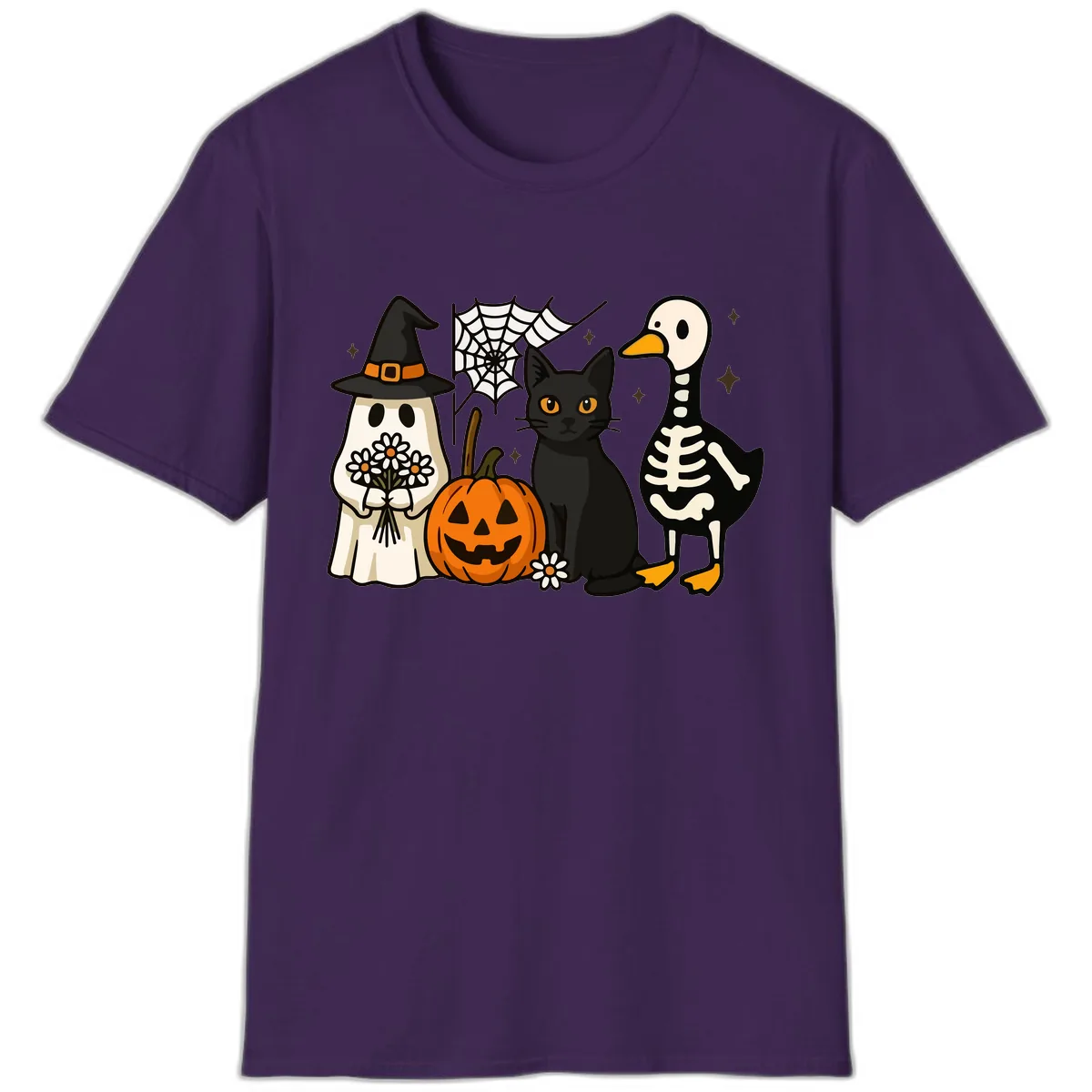 Ghostly Halloween Pals Design T-Shirt in Purple