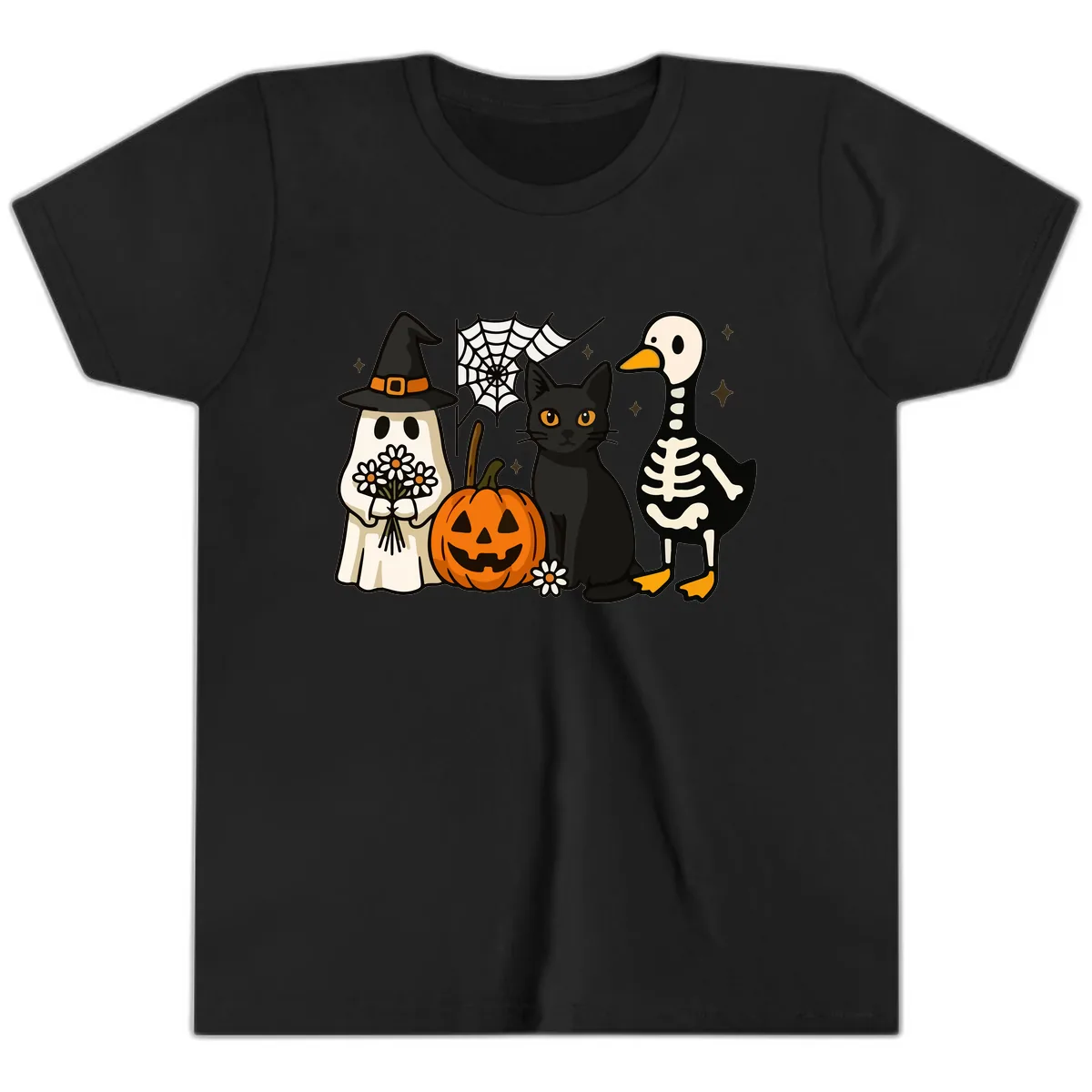 Ghostly Halloween Pals Design Youth T-Shirt in Black