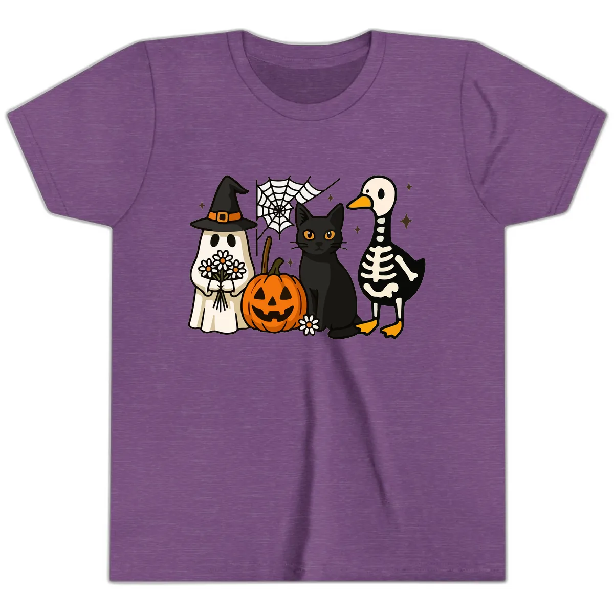 Ghostly Halloween Pals Design Youth T-Shirt in Heather Team Purple