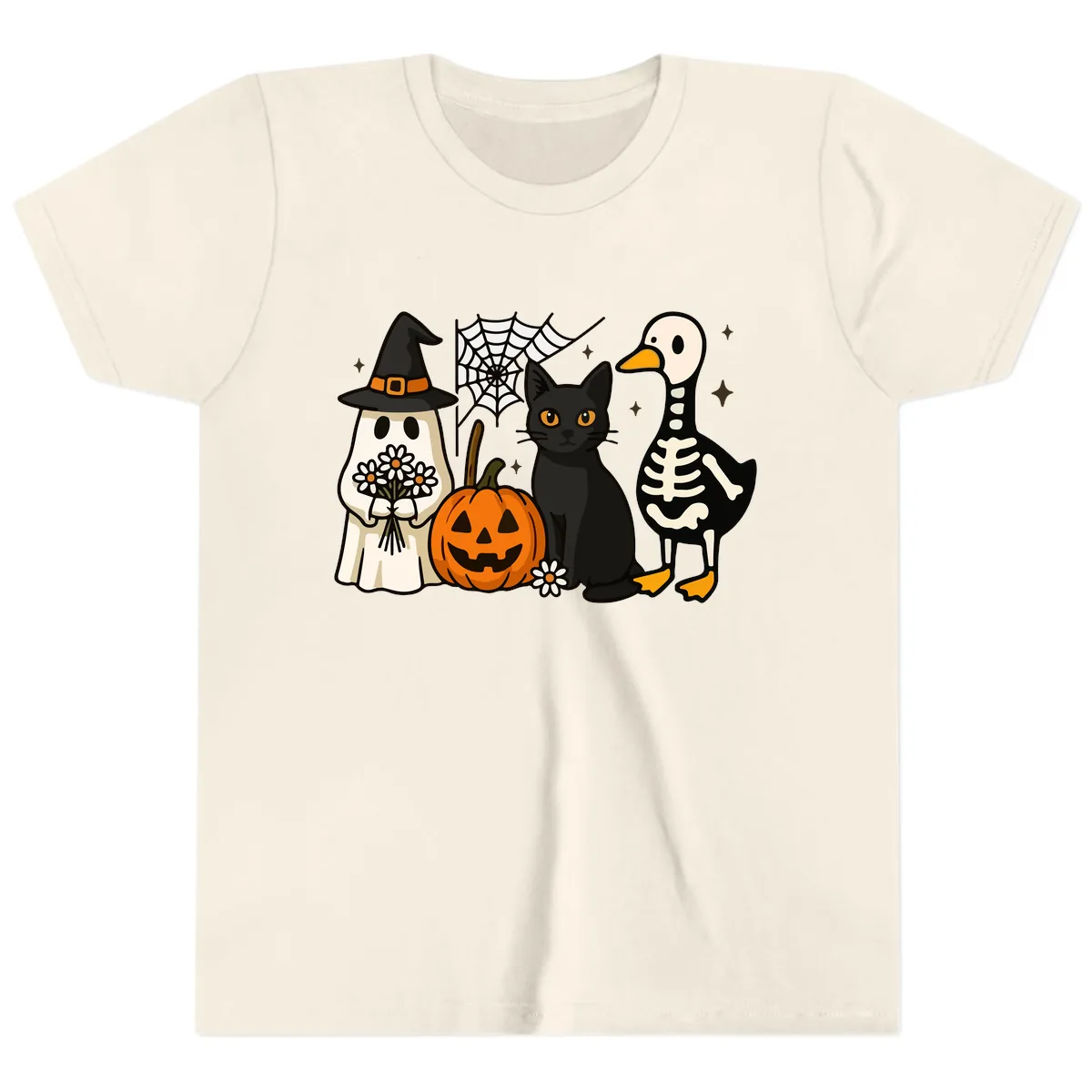 Ghostly Halloween Pals Design Youth T-Shirt in Natural