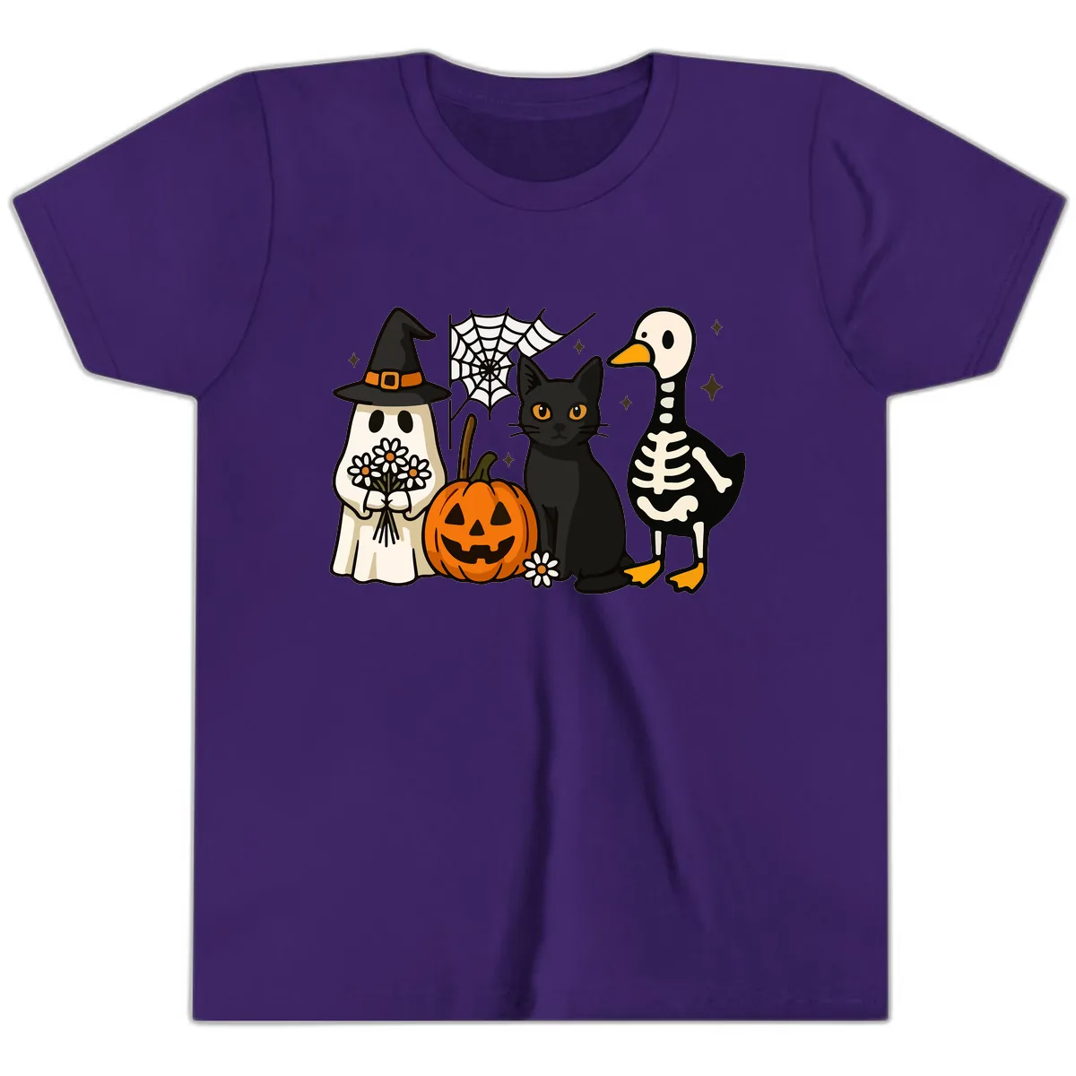 Ghostly Halloween Pals Design Youth T-Shirt in Team Purple