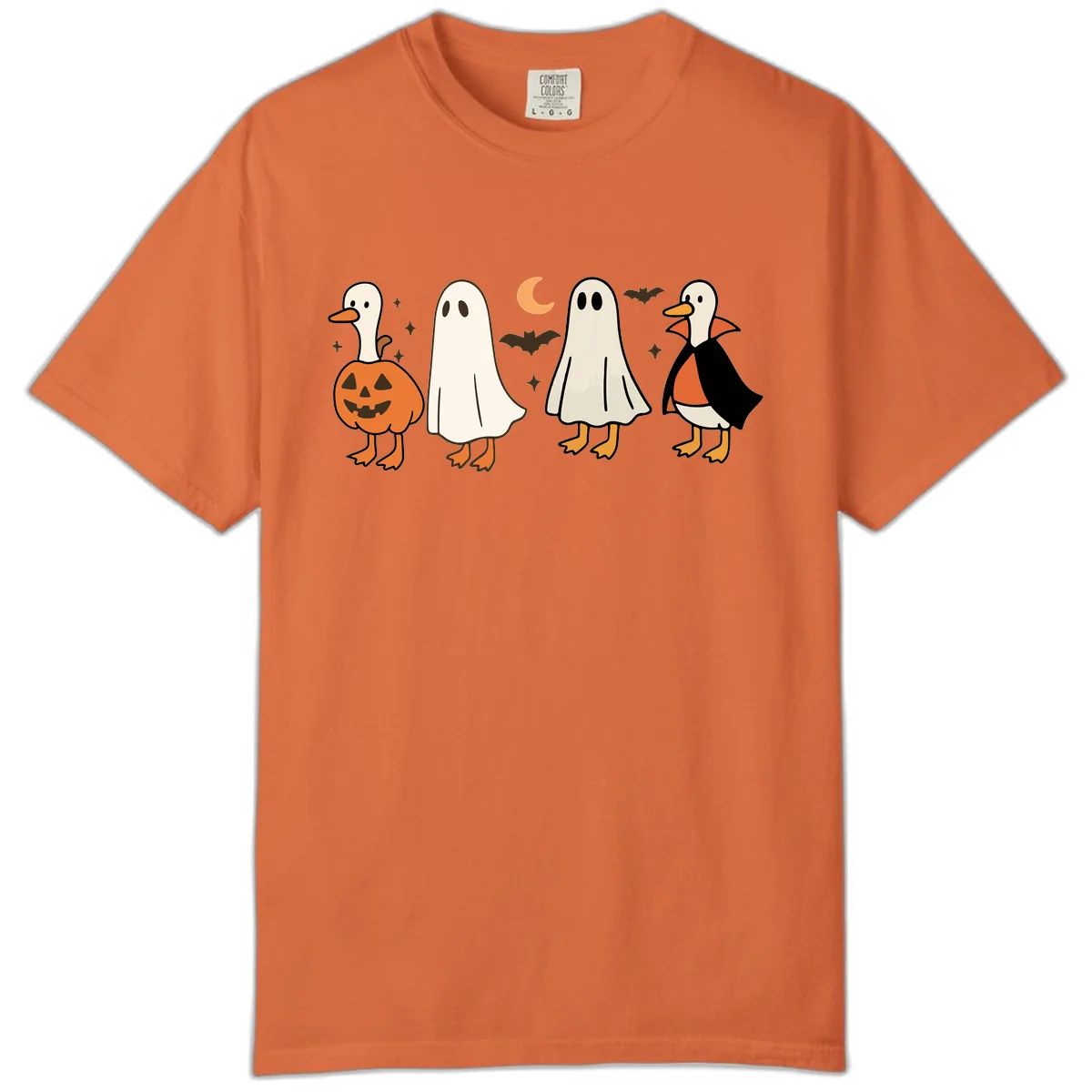 Halloween Duck And Ghost Friends Comfort Color in Burnt Orange