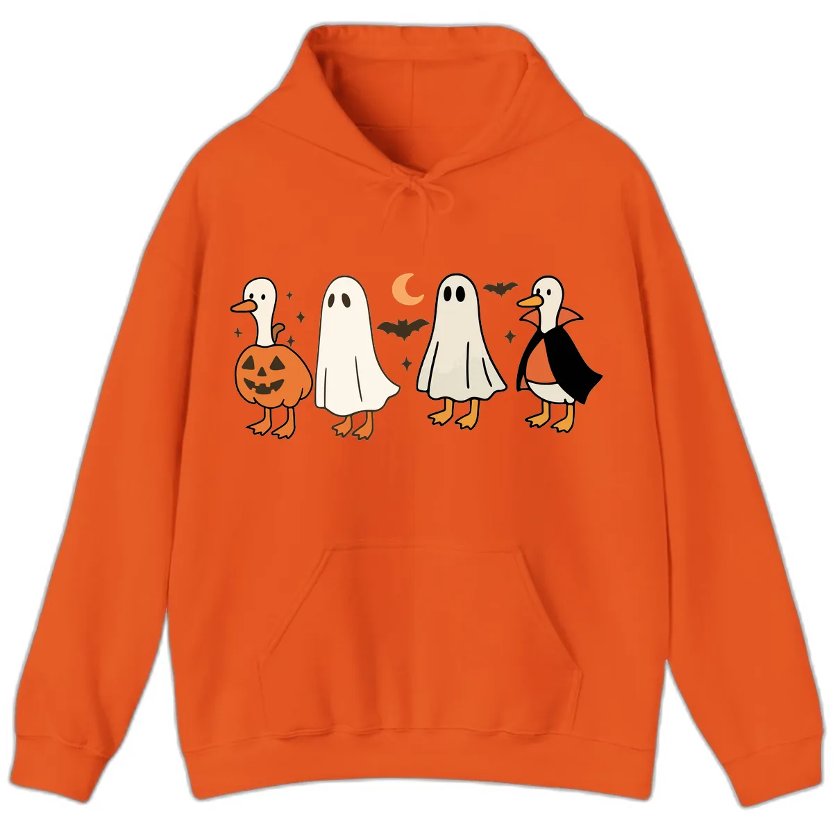 Halloween Duck And Ghost Friends Hoodie in Orange