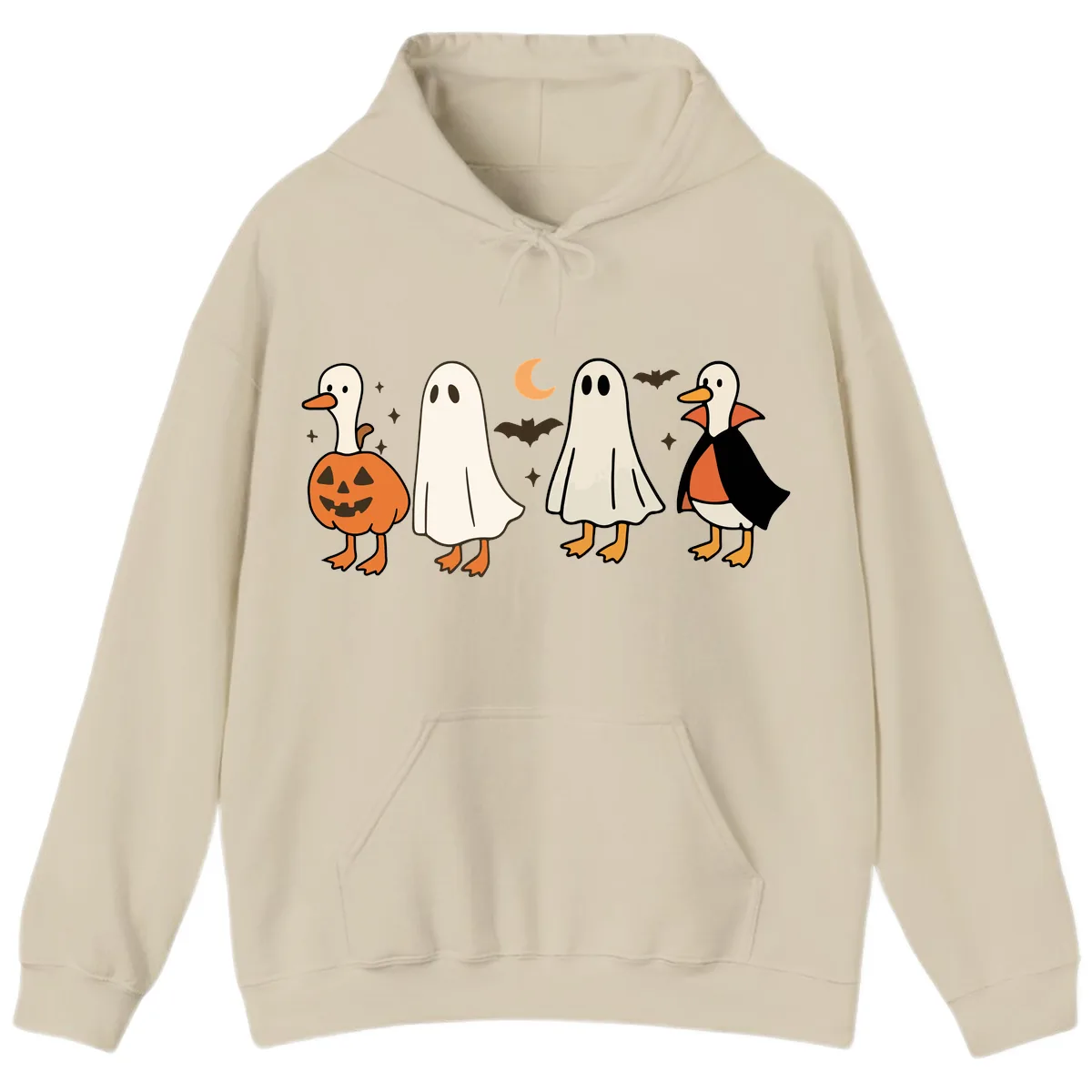 Halloween Duck And Ghost Friends Hoodie in Sand