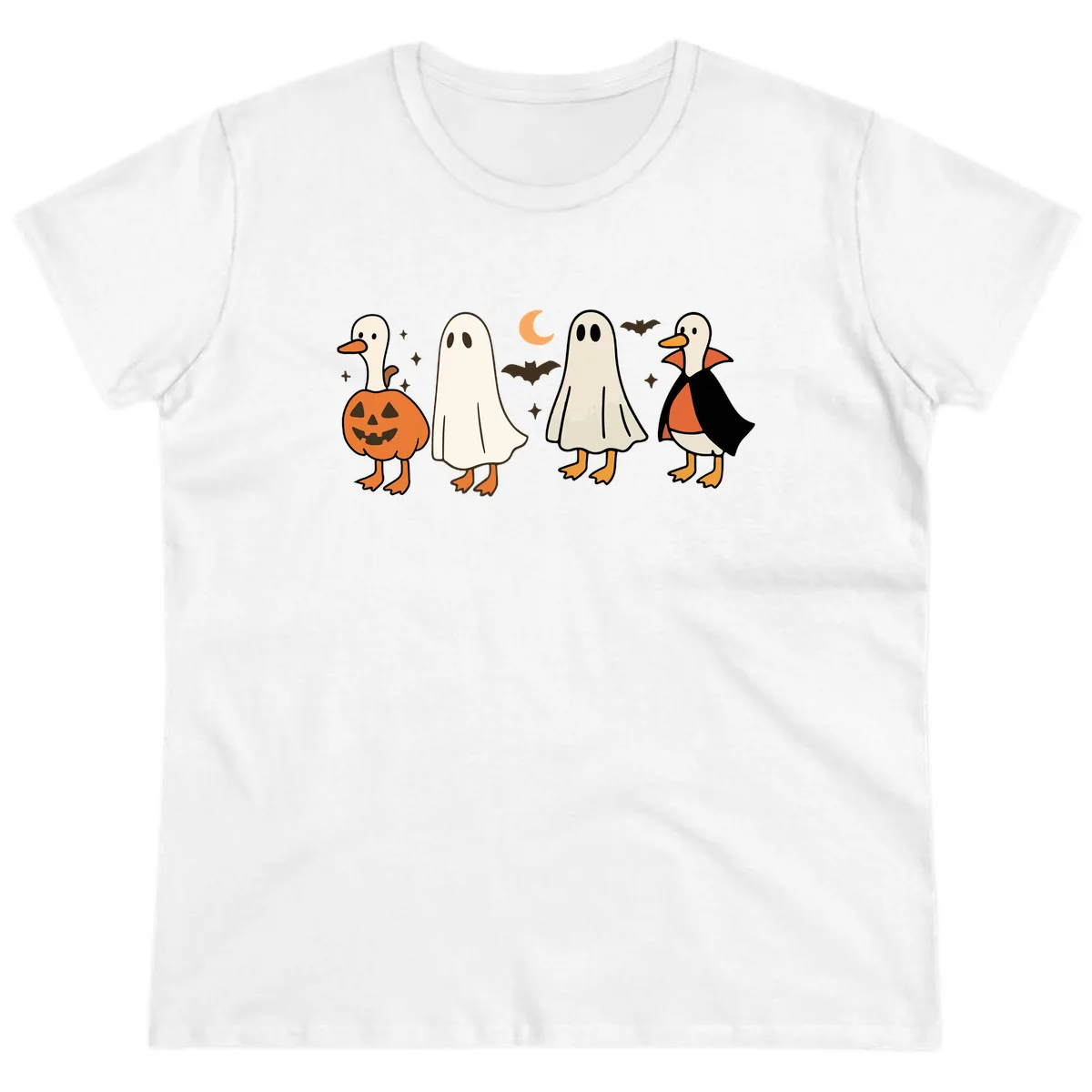 Halloween Duck And Ghost Friends Ladies Tee in White