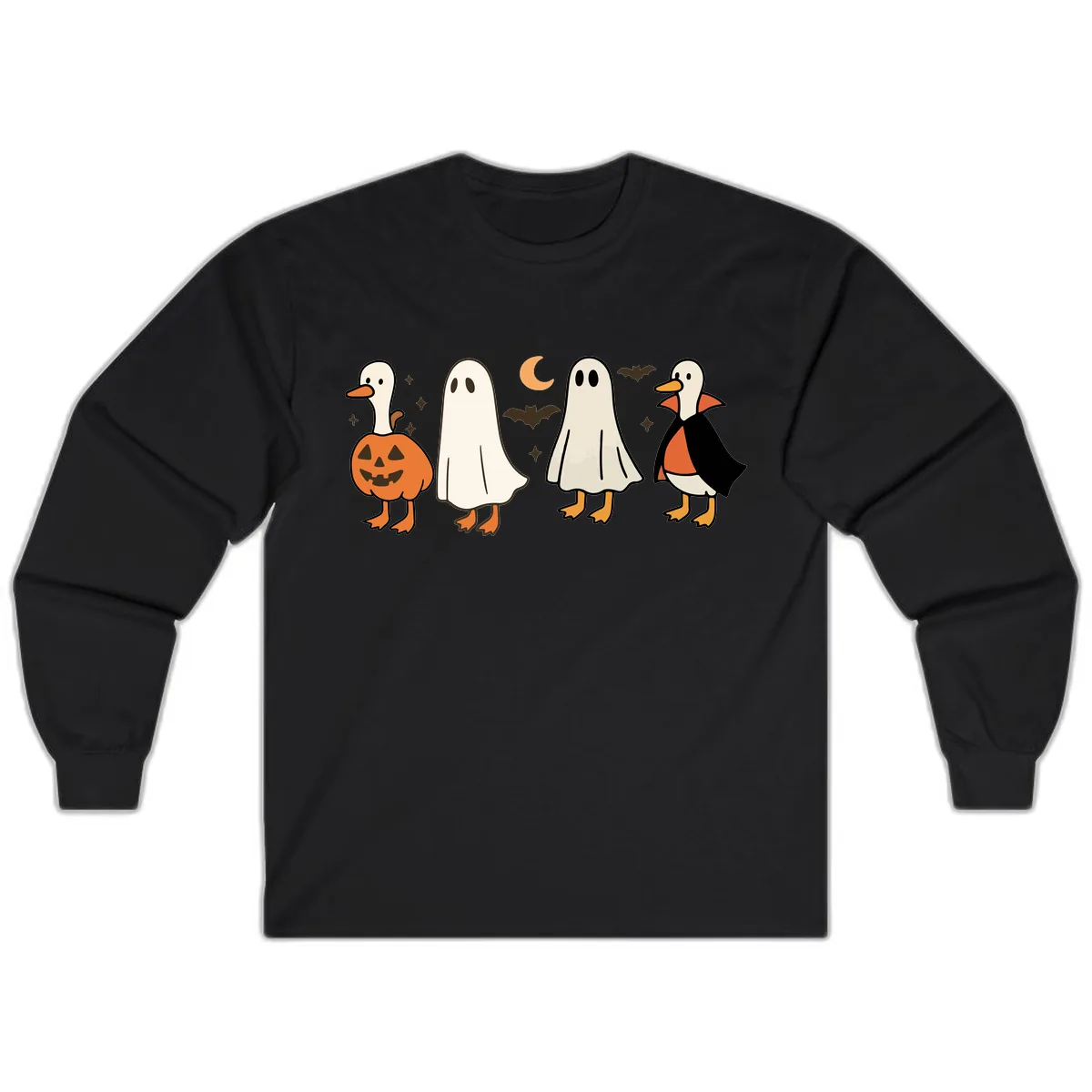Halloween Duck And Ghost Friends Long Sleeve in Black