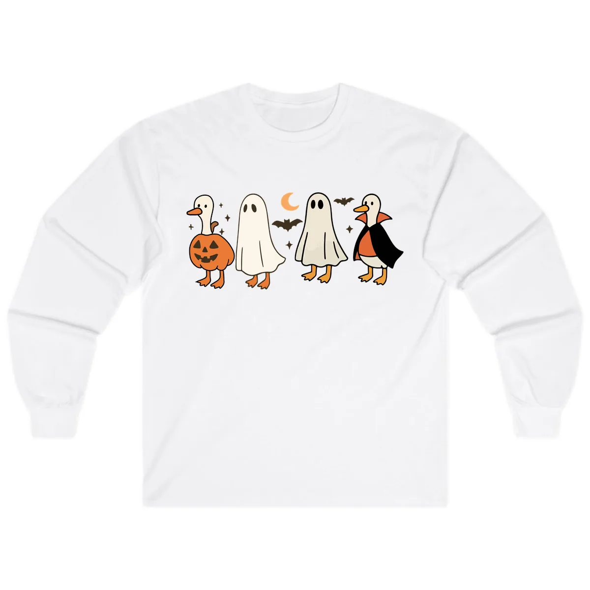Halloween Duck And Ghost Friends Long Sleeve in White