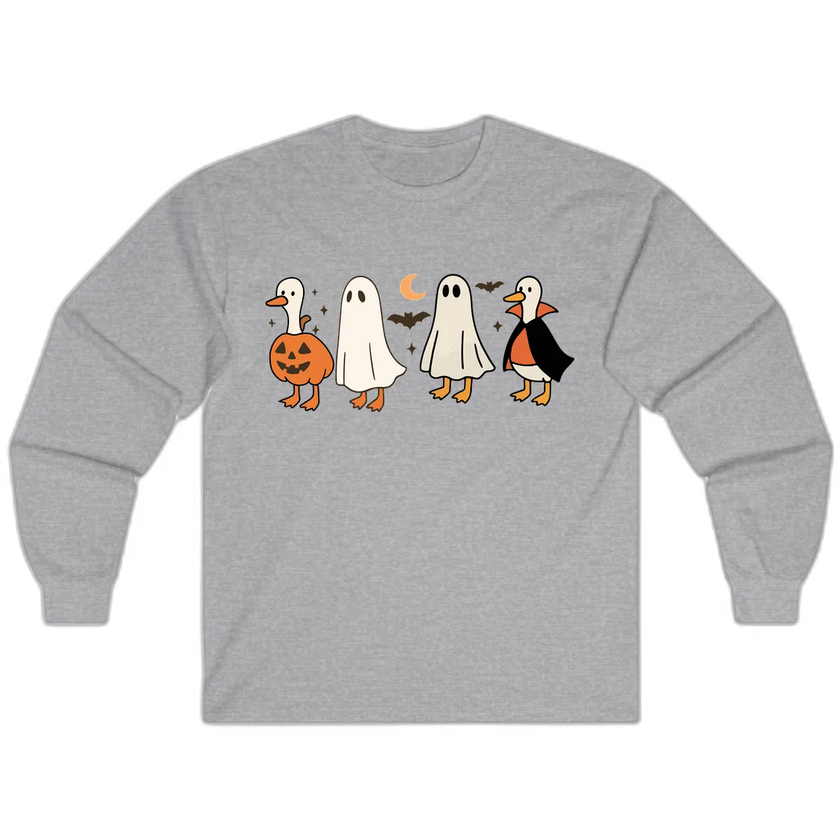 Halloween Duck And Ghost Friends Long Sleeve in Sport Grey