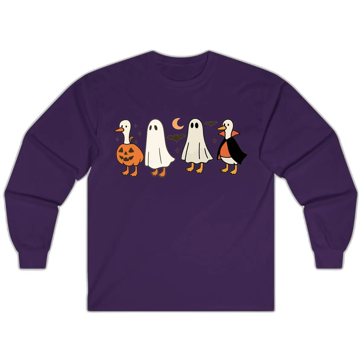 Halloween Duck And Ghost Friends Long Sleeve in Purple