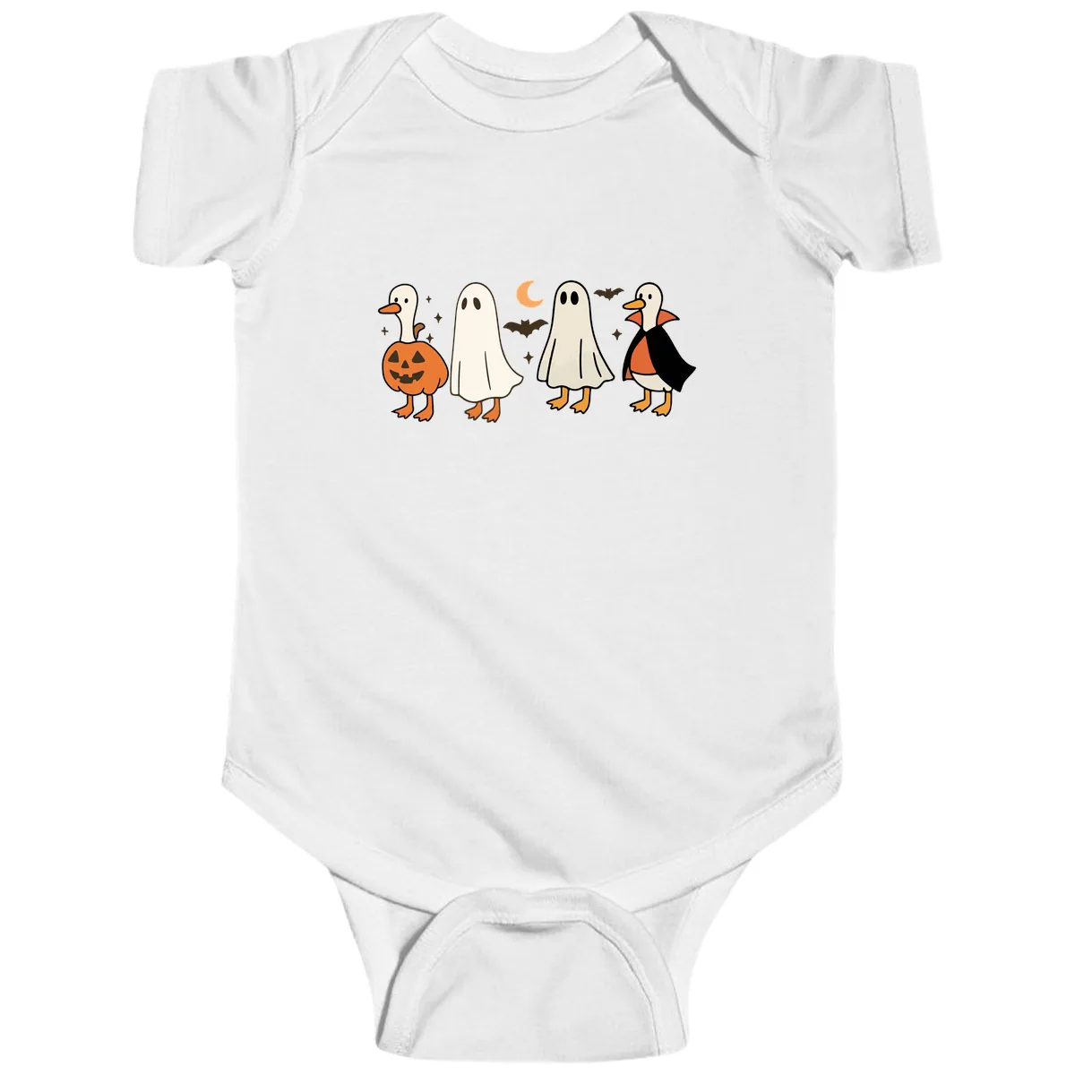 Halloween Duck And Ghost Friends Baby Onesie in White